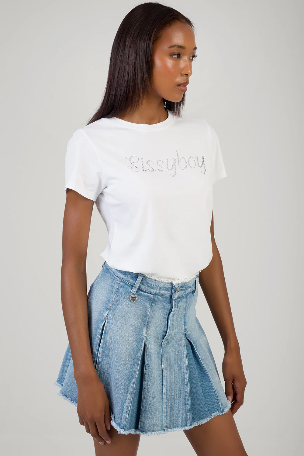 All Eyes On You: Regular T-Shirt With Stud & Bling - White - Image 3