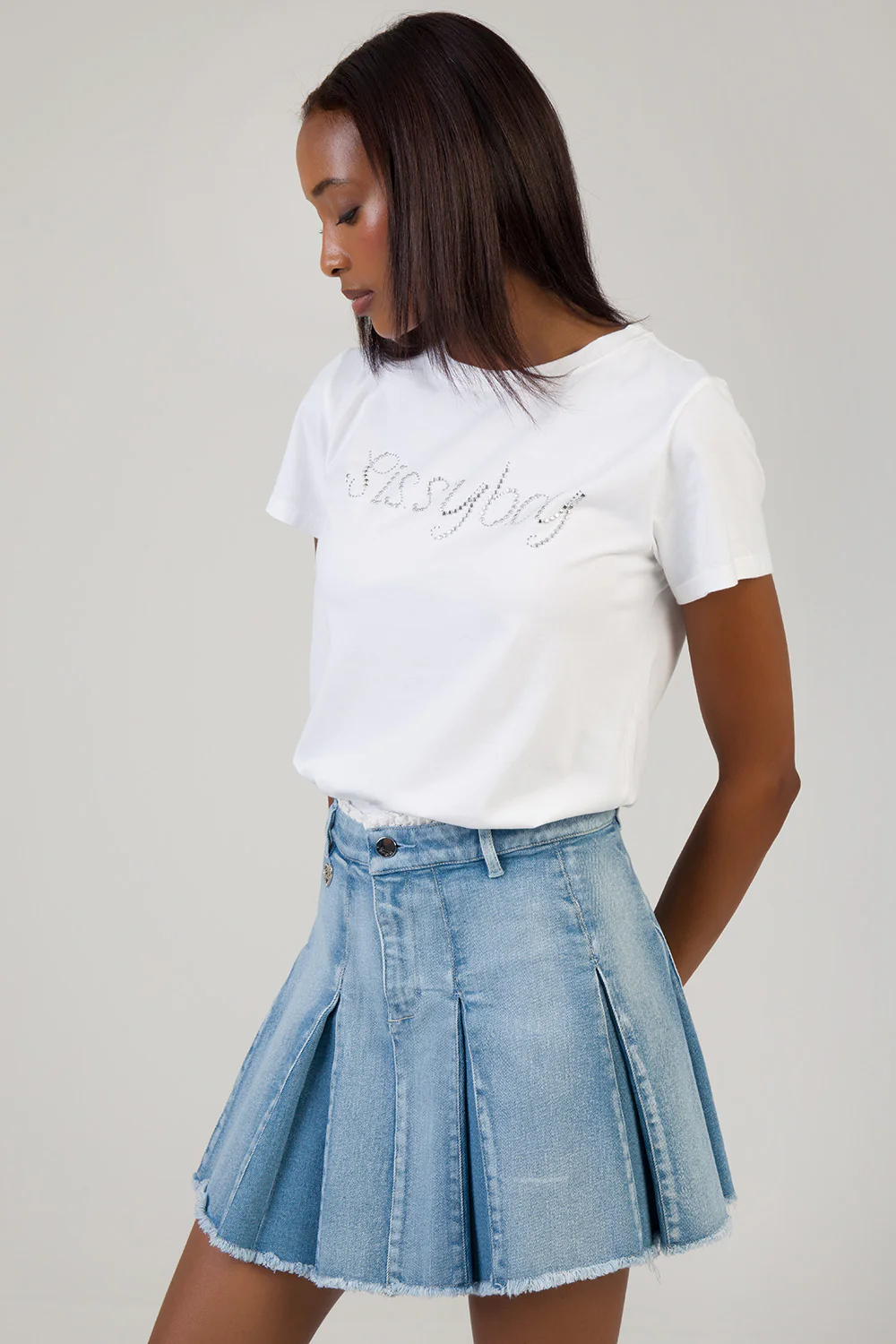 All Eyes On You: Regular T-Shirt With Stud & Bling - White - Image 4