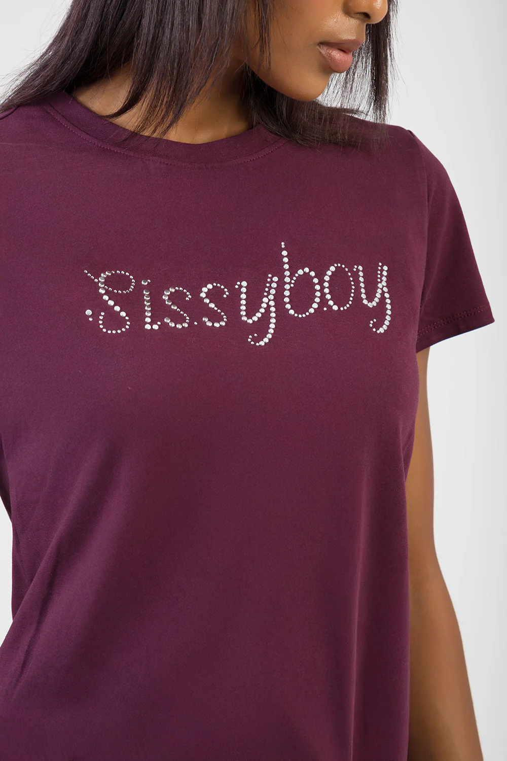 All Eyes On You Stud & Bling Regular T-Shirt - Burgundy - Image 2
