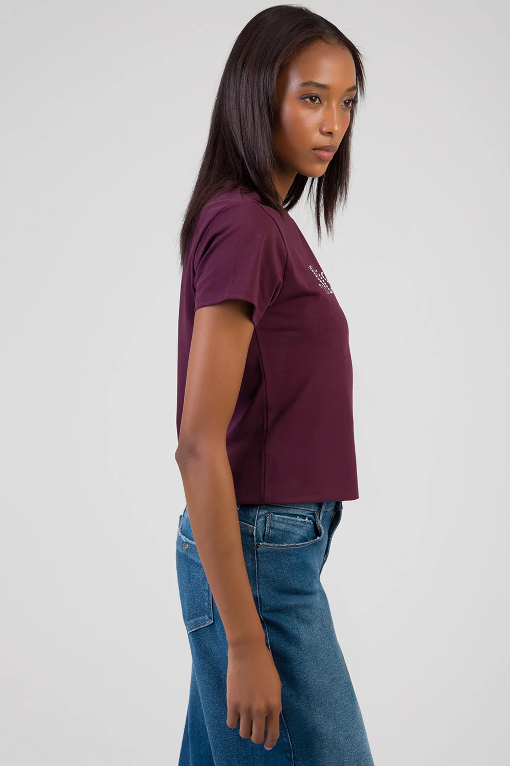 All Eyes On You Stud & Bling Regular T-Shirt - Burgundy - Image 3