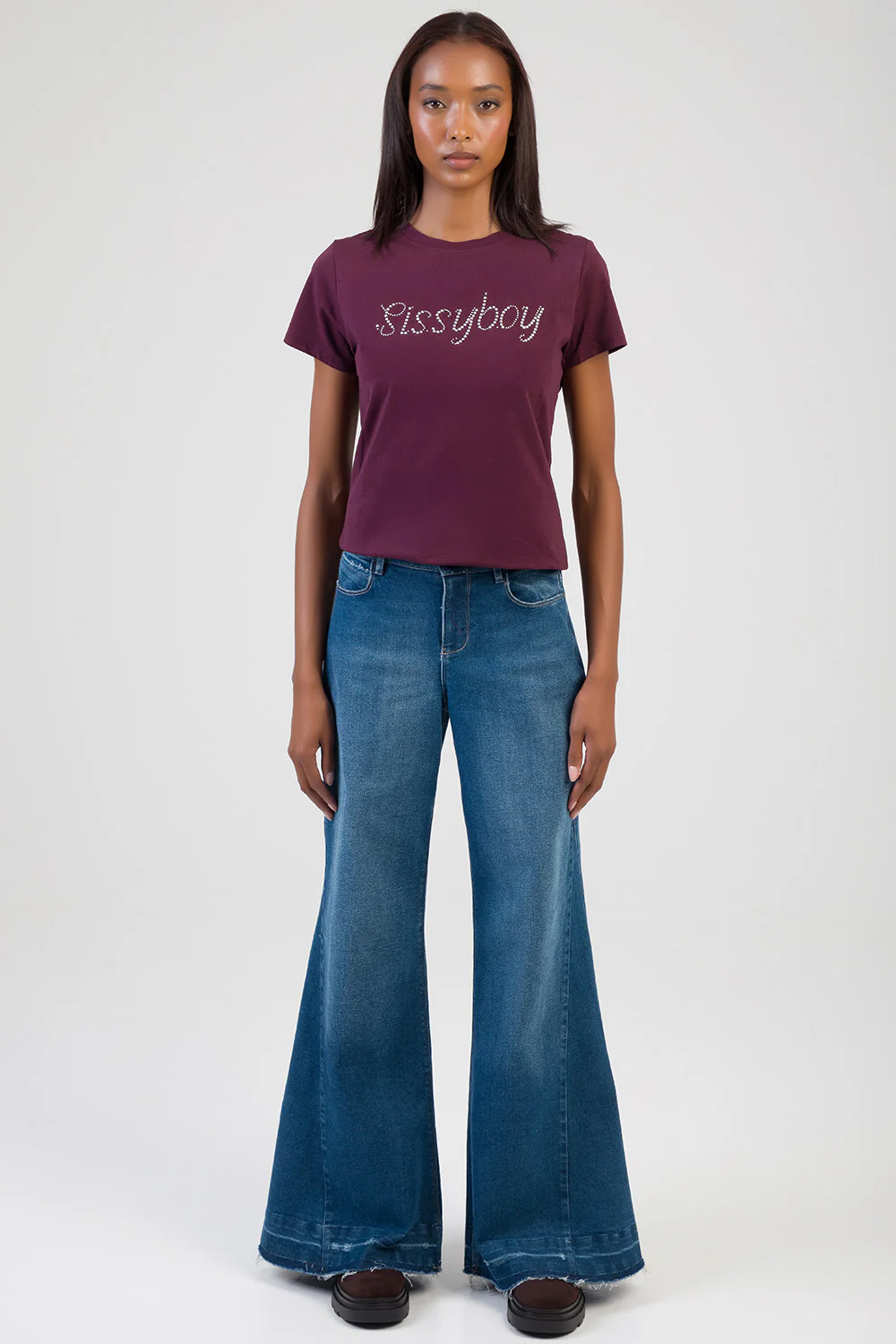 All Eyes On You Stud & Bling Regular T-Shirt - Burgundy - Image 7