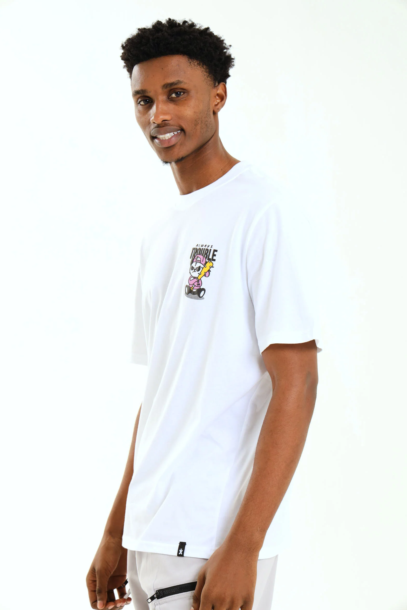 Always Trouble Front Small Print Tee - White - Image 3