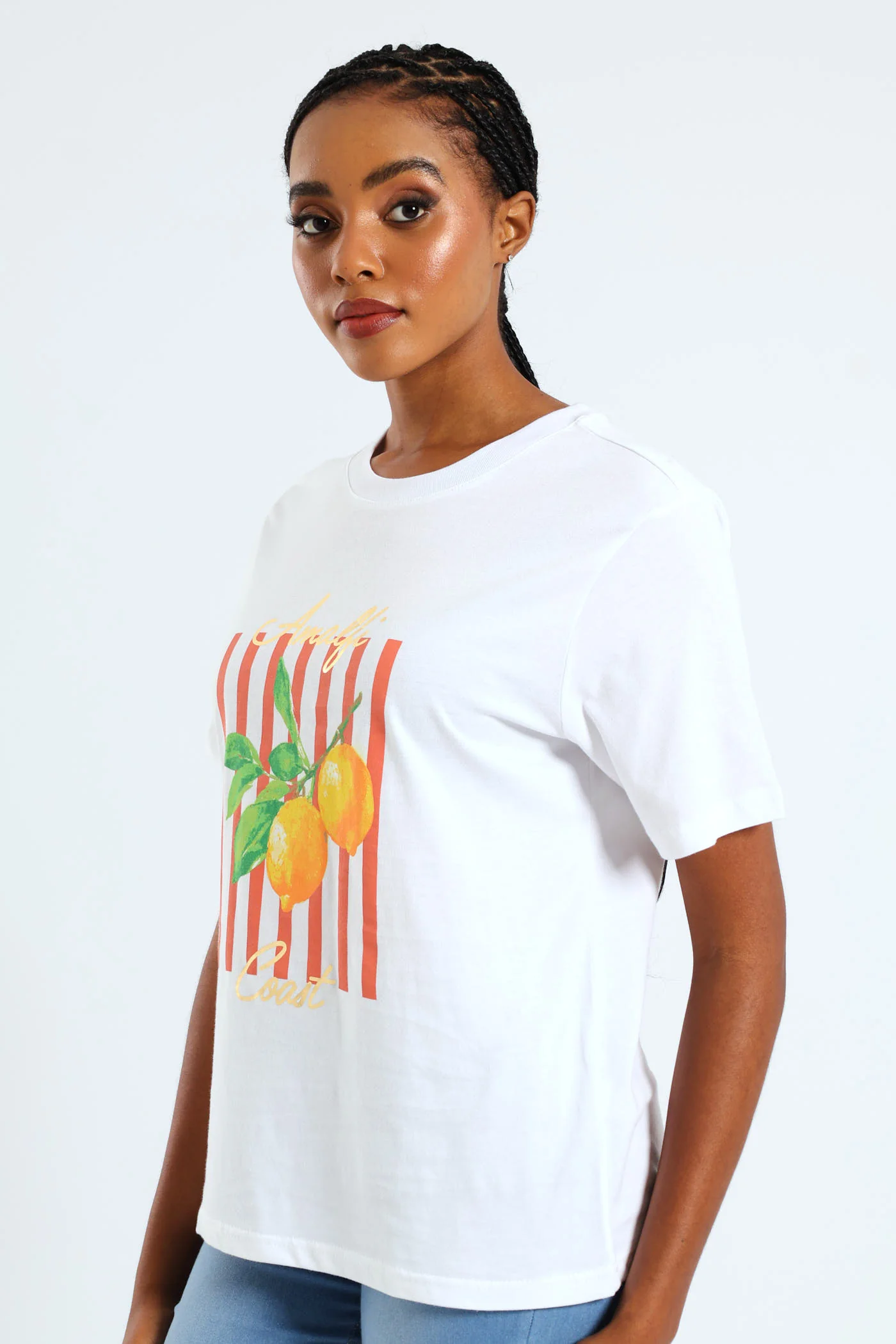 Amalfi Coast Stripe Lemon Boxy Tee - White - Image 2