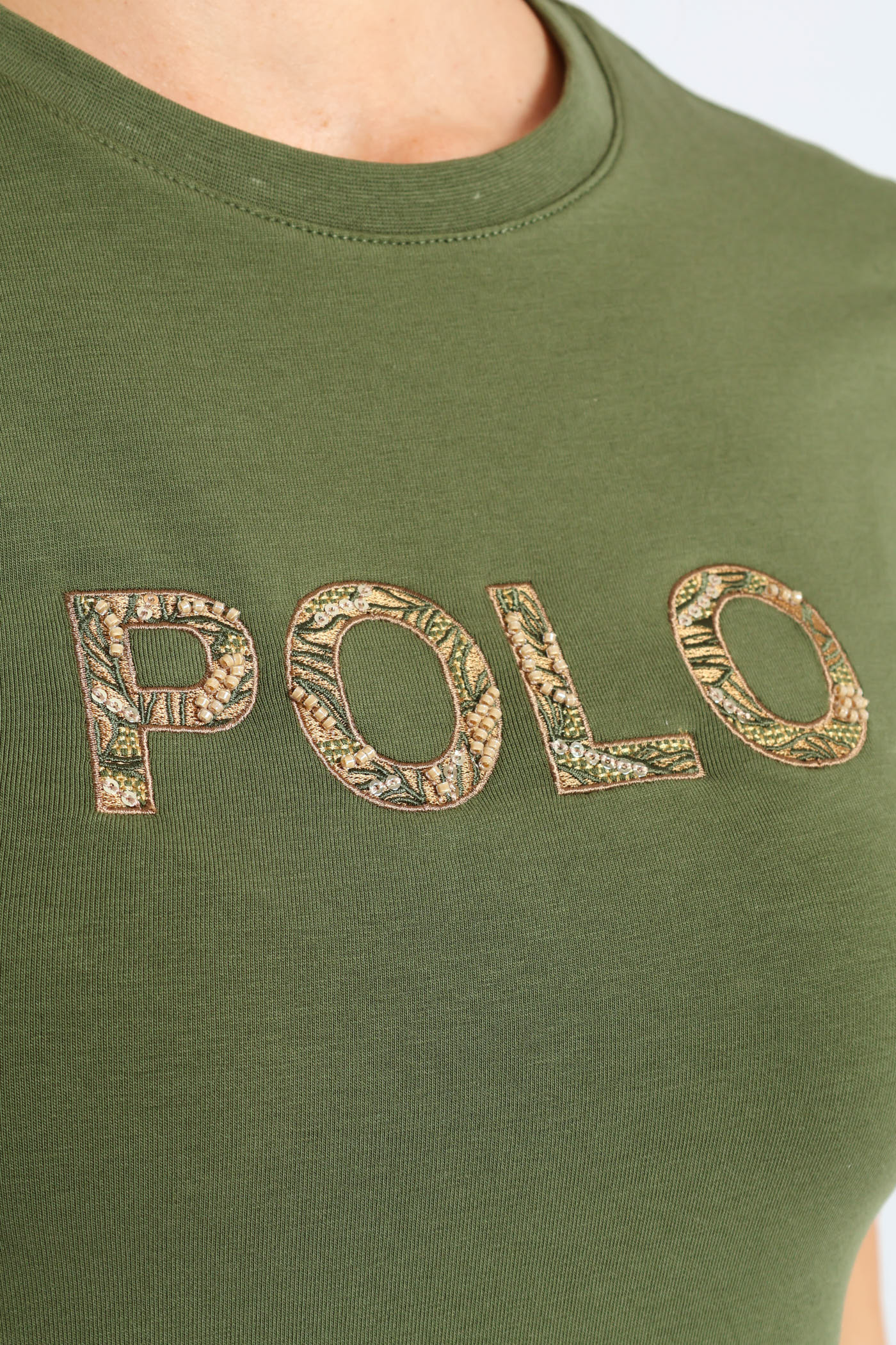 Amelia Short Sleeve Embelished T-Shirt - Olive - Image 4
