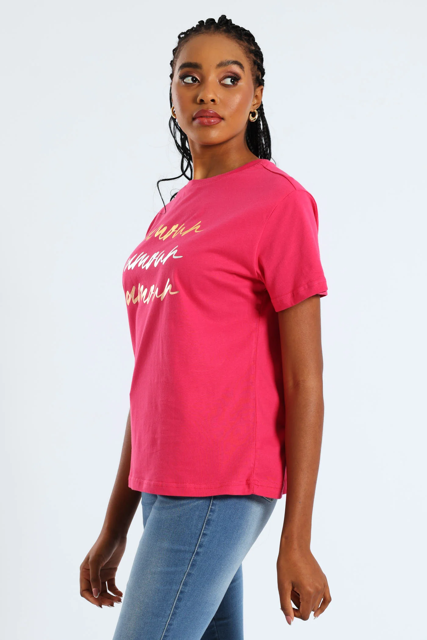 Amour Slogan Foil Tee - Magenta - Image 2