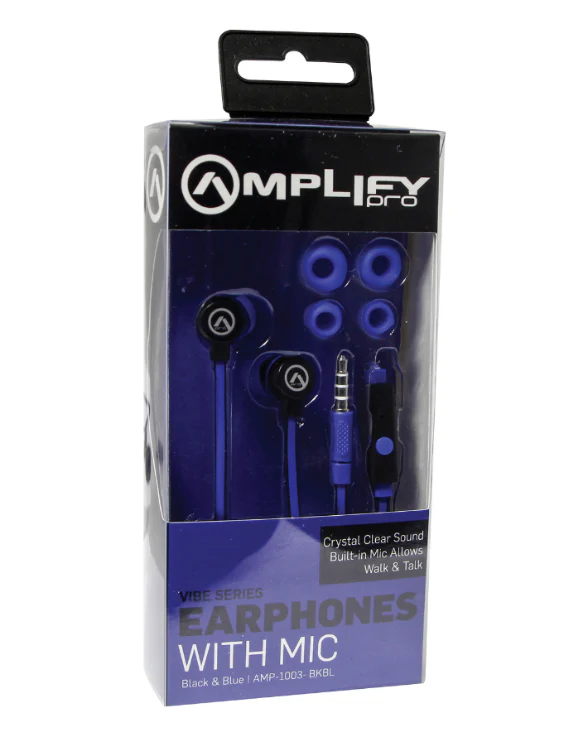 Vibe Earphones with Mic Black & Blue - Image 2
