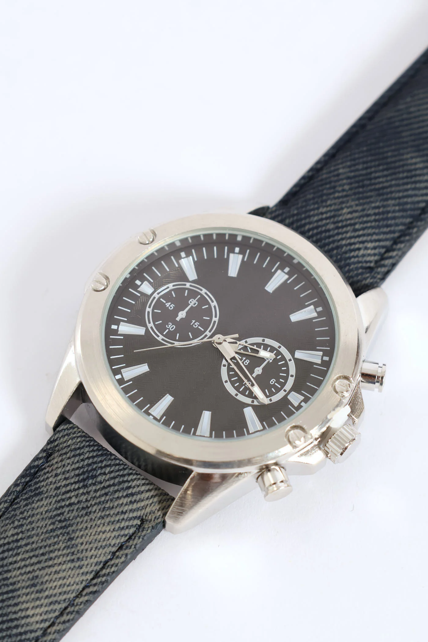 Analogue Denim Look Watch - Black - Image 2