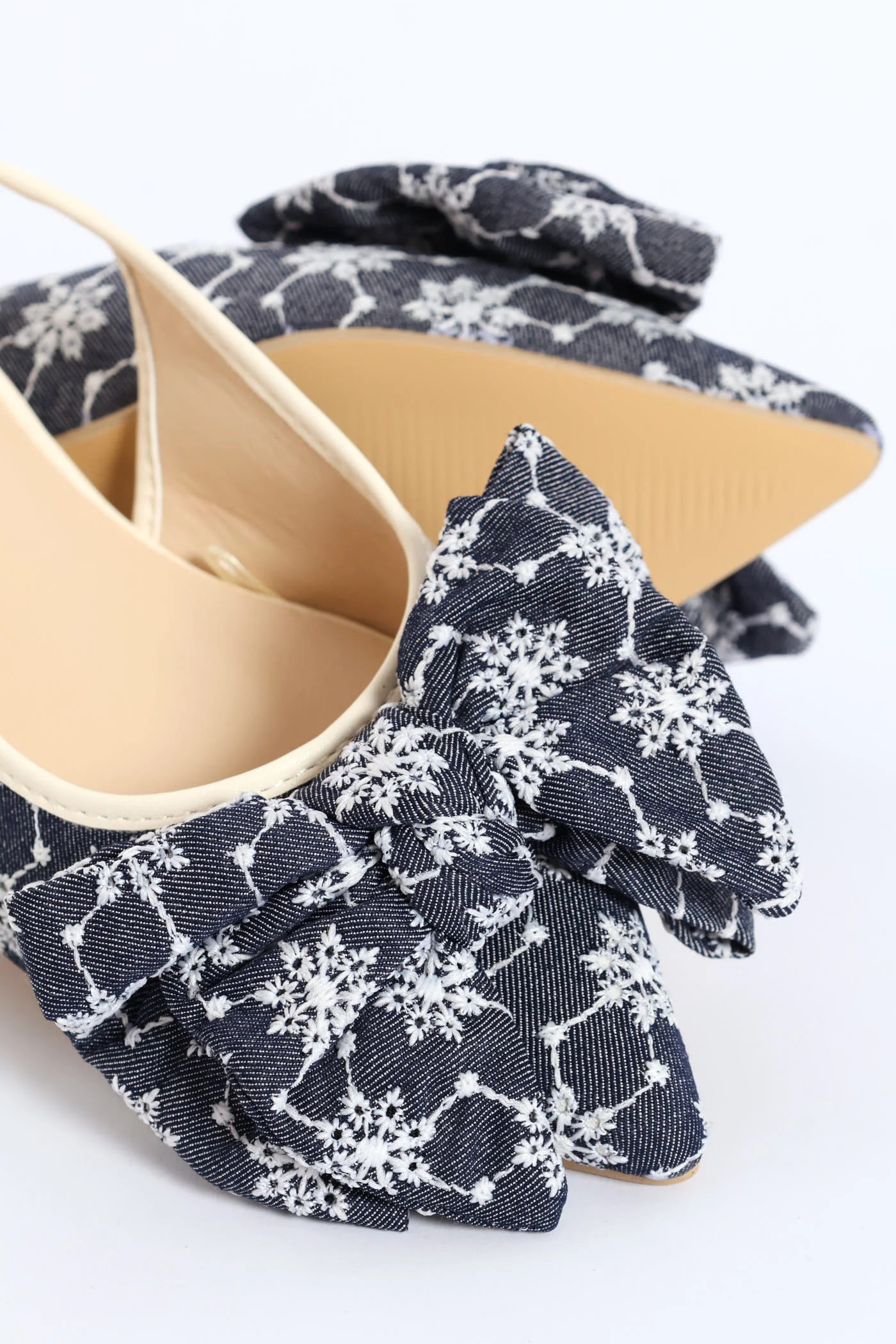 Anglaise Bow Slingback - Navy/White - Image 2