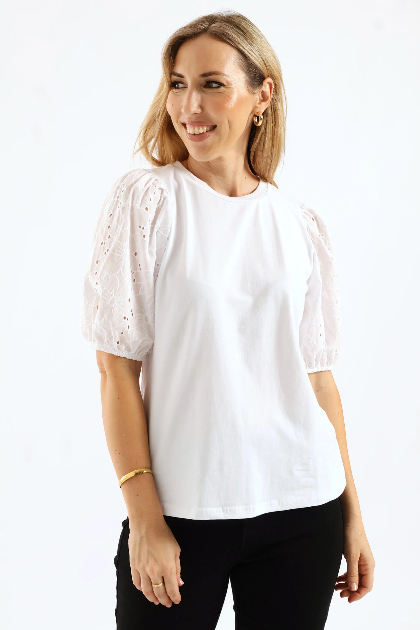 Anglaise Bubble Sleeve Top - Off White - Image 3