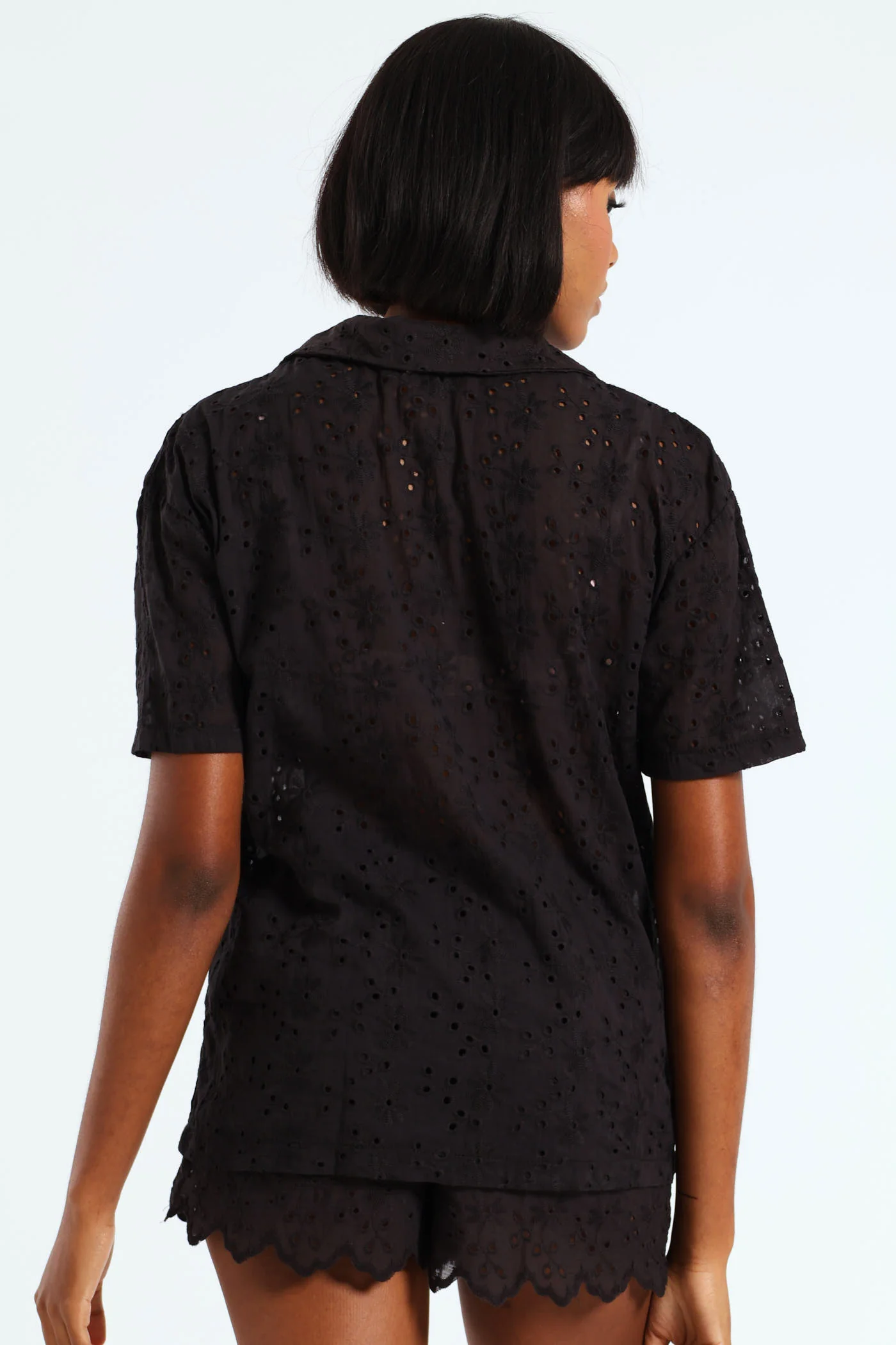 Anglaise Button Through Short Set - Black - Image 3