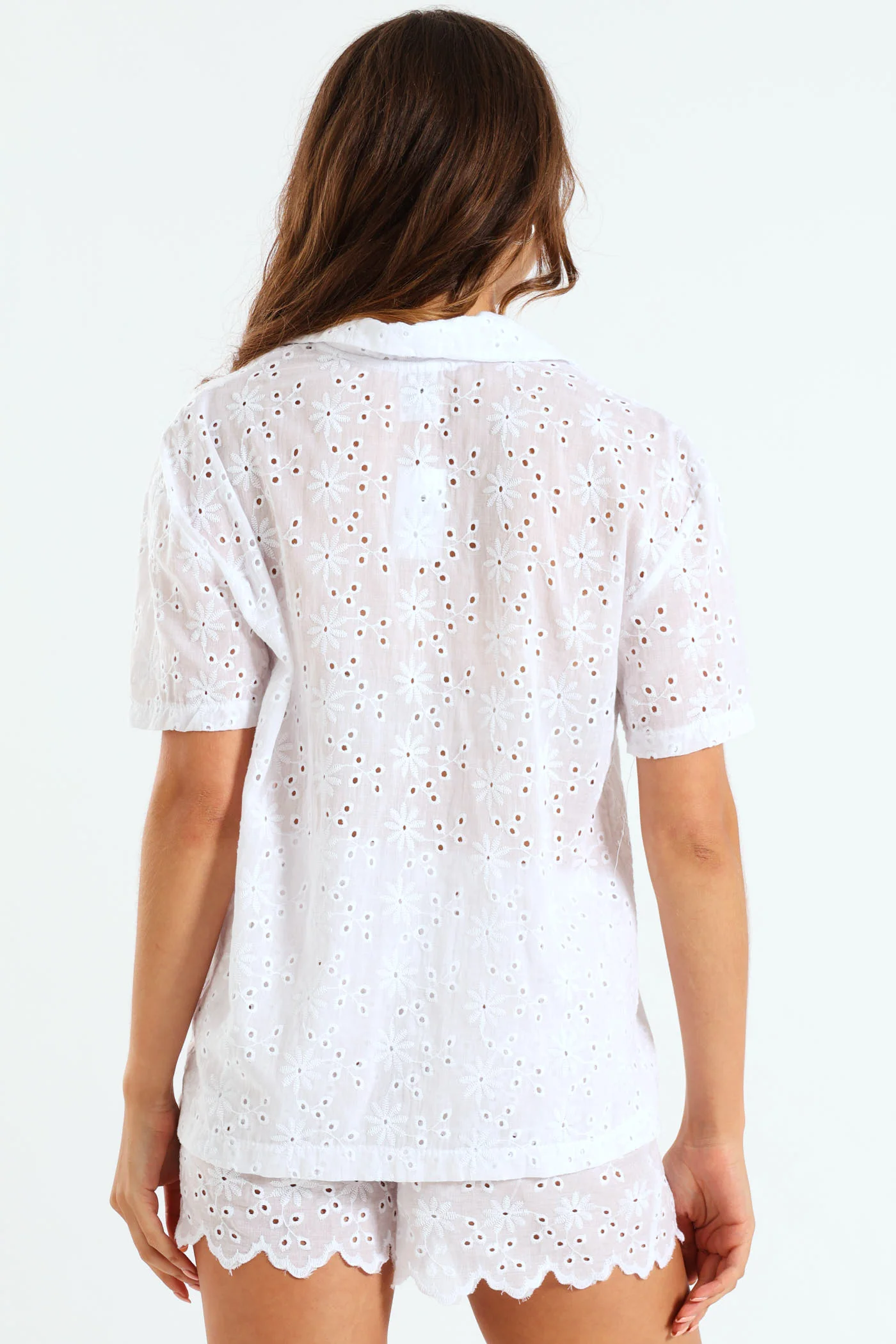 Anglaise Button Through Short Set - White - Image 3