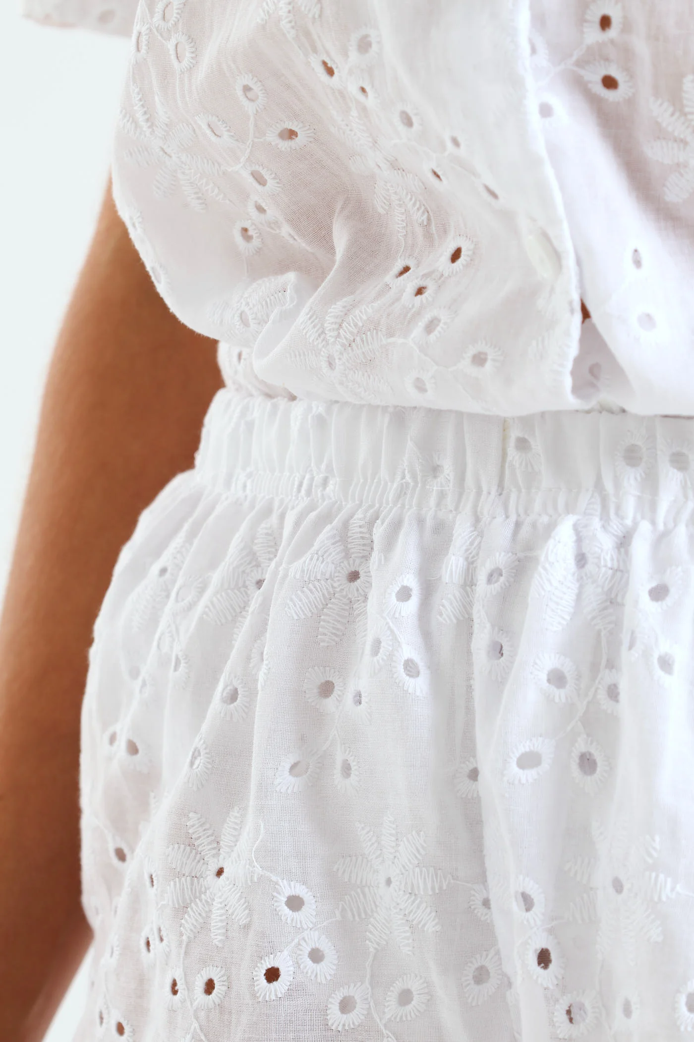 Anglaise Button Through Short Set - White - Image 5