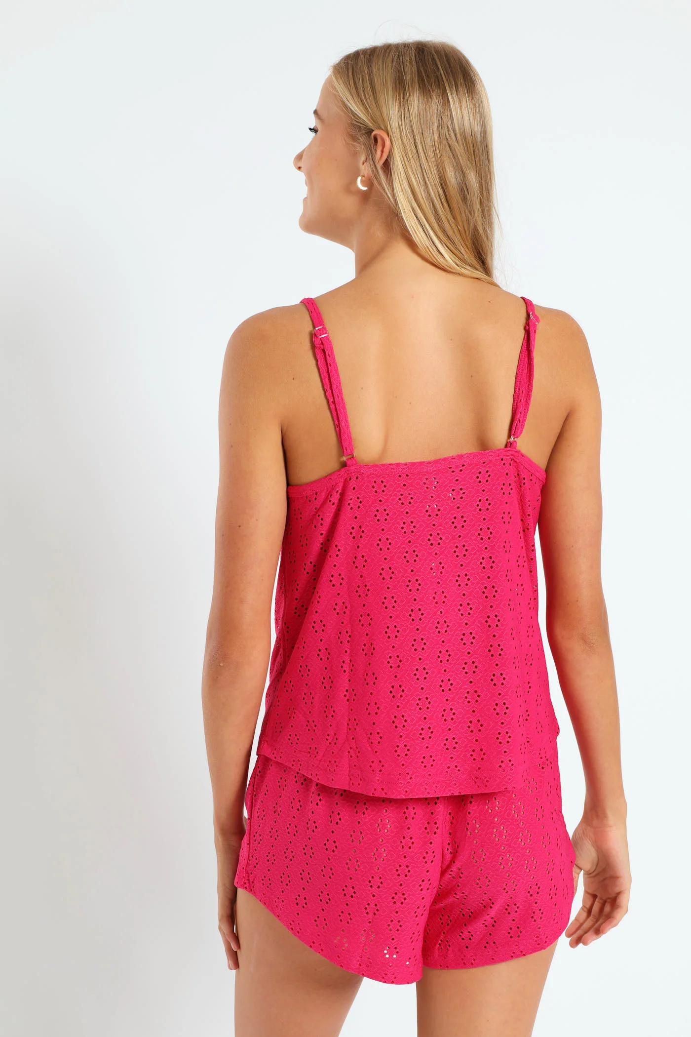 Anglaise Knit Cami & Short Set - Cerise - Image 3