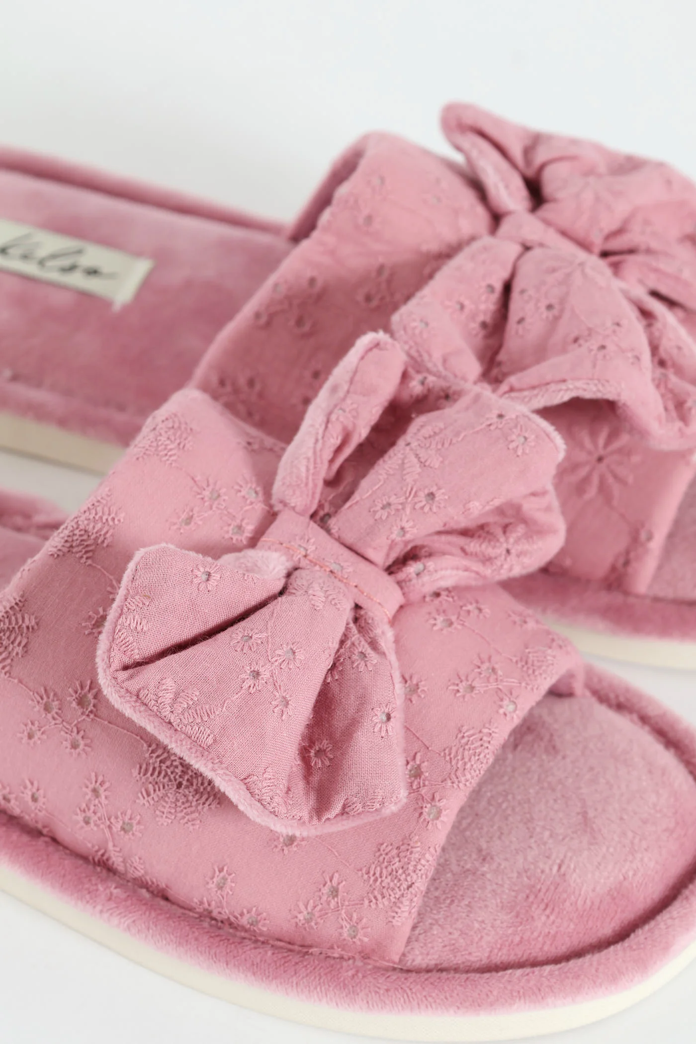 Anglaise Mule Slipper With Bow Detail - Mauve - Image 2