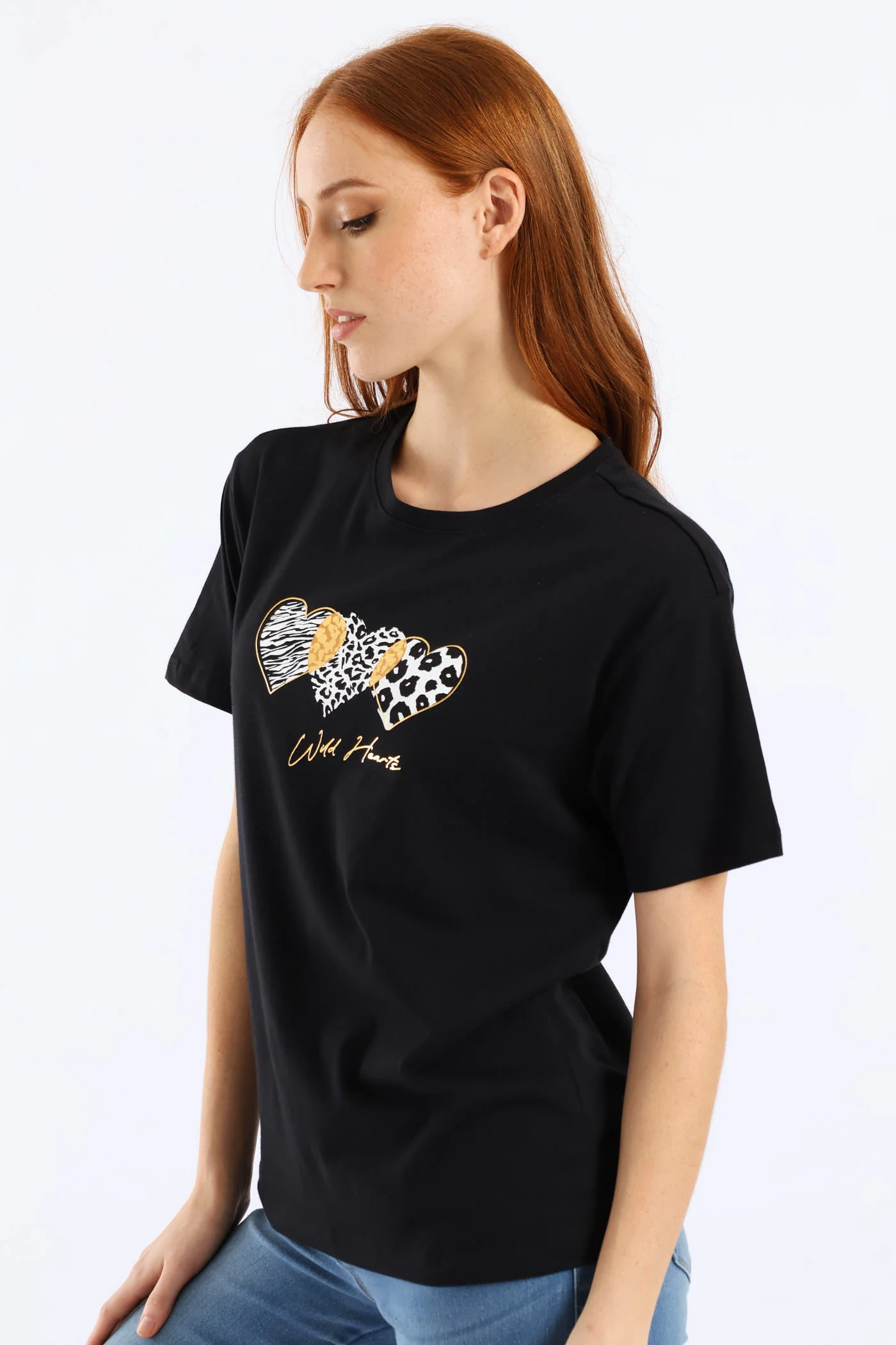 Animal Print Hearts Tee - Black - Image 3