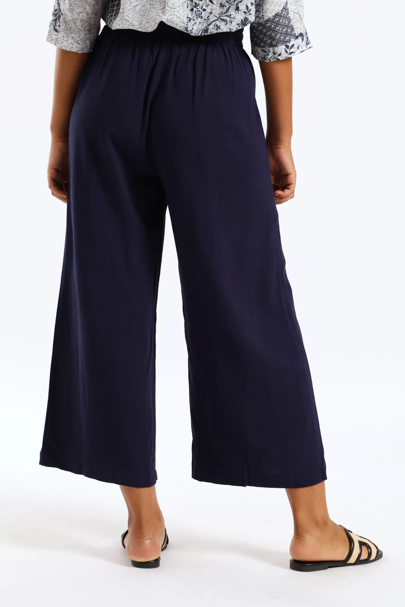 Ankle Length Tie Waist Pant - Navy - Image 4