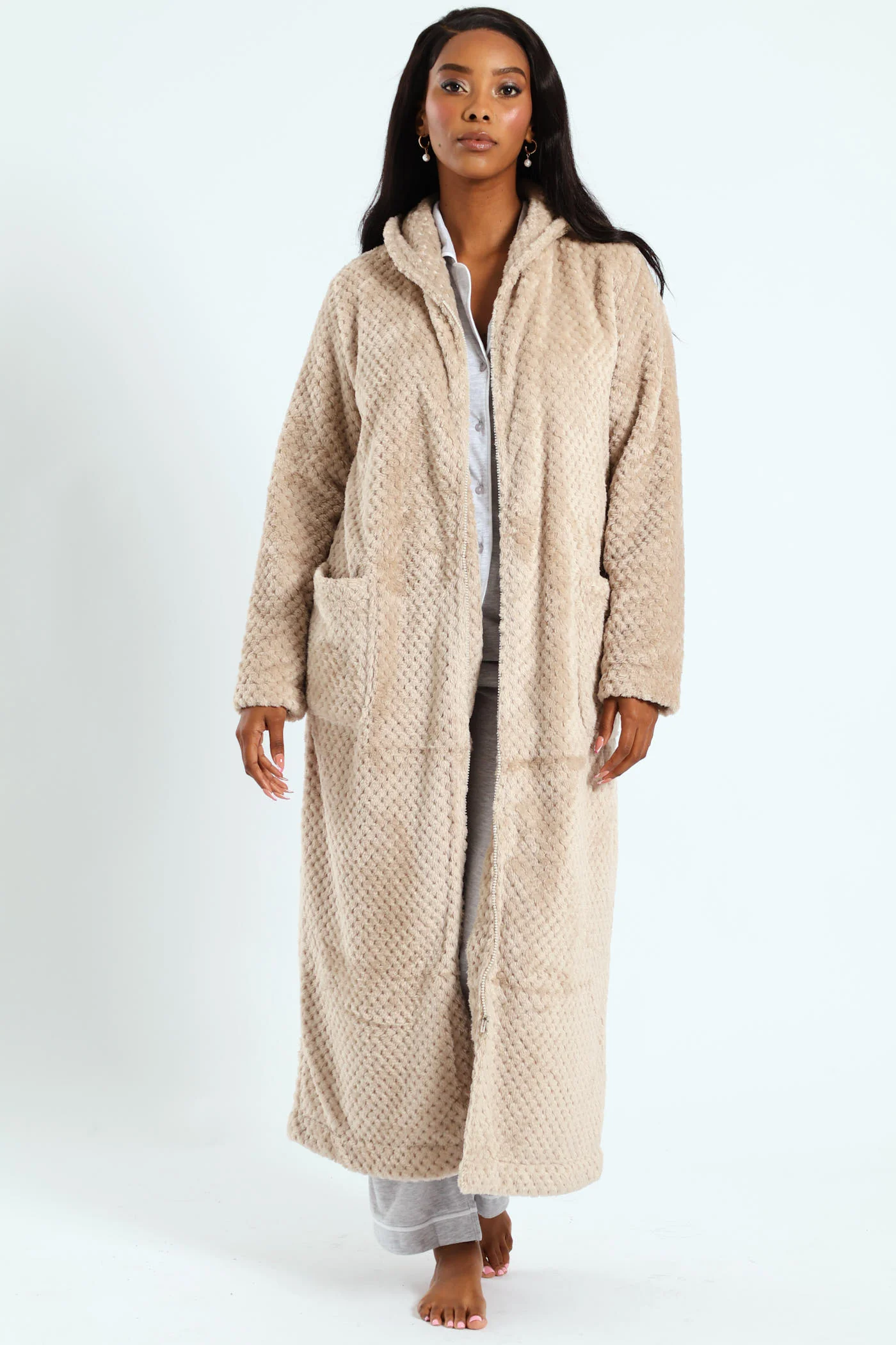 Ankle Length Zip Through Gown - Light Brown - Image 3