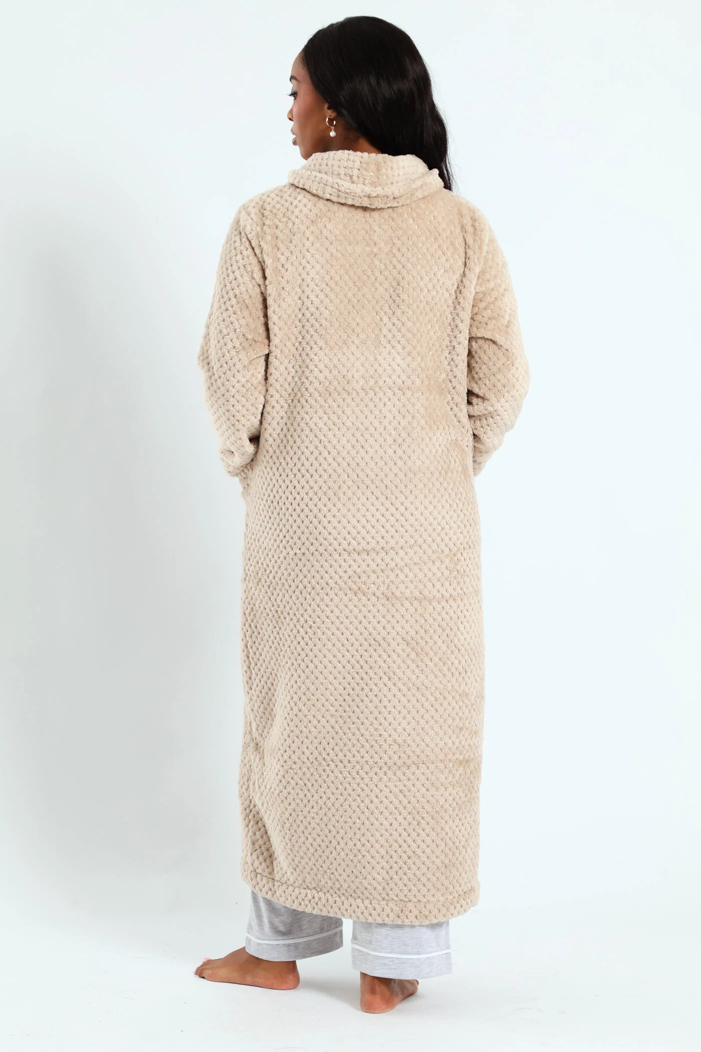 Ankle Length Zip Through Gown - Light Brown - Image 4