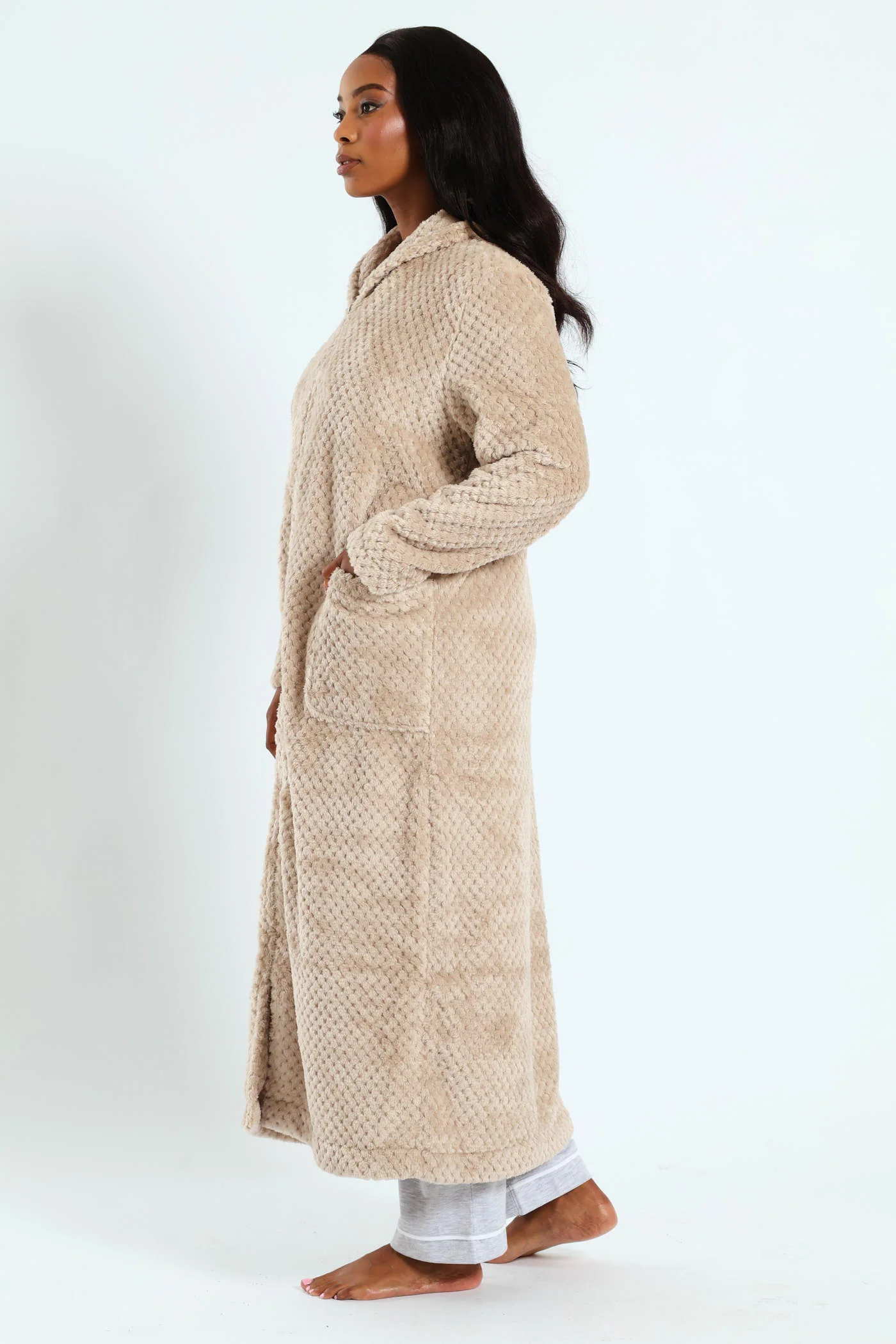 Ankle Length Zip Through Gown - Light Brown - Image 6
