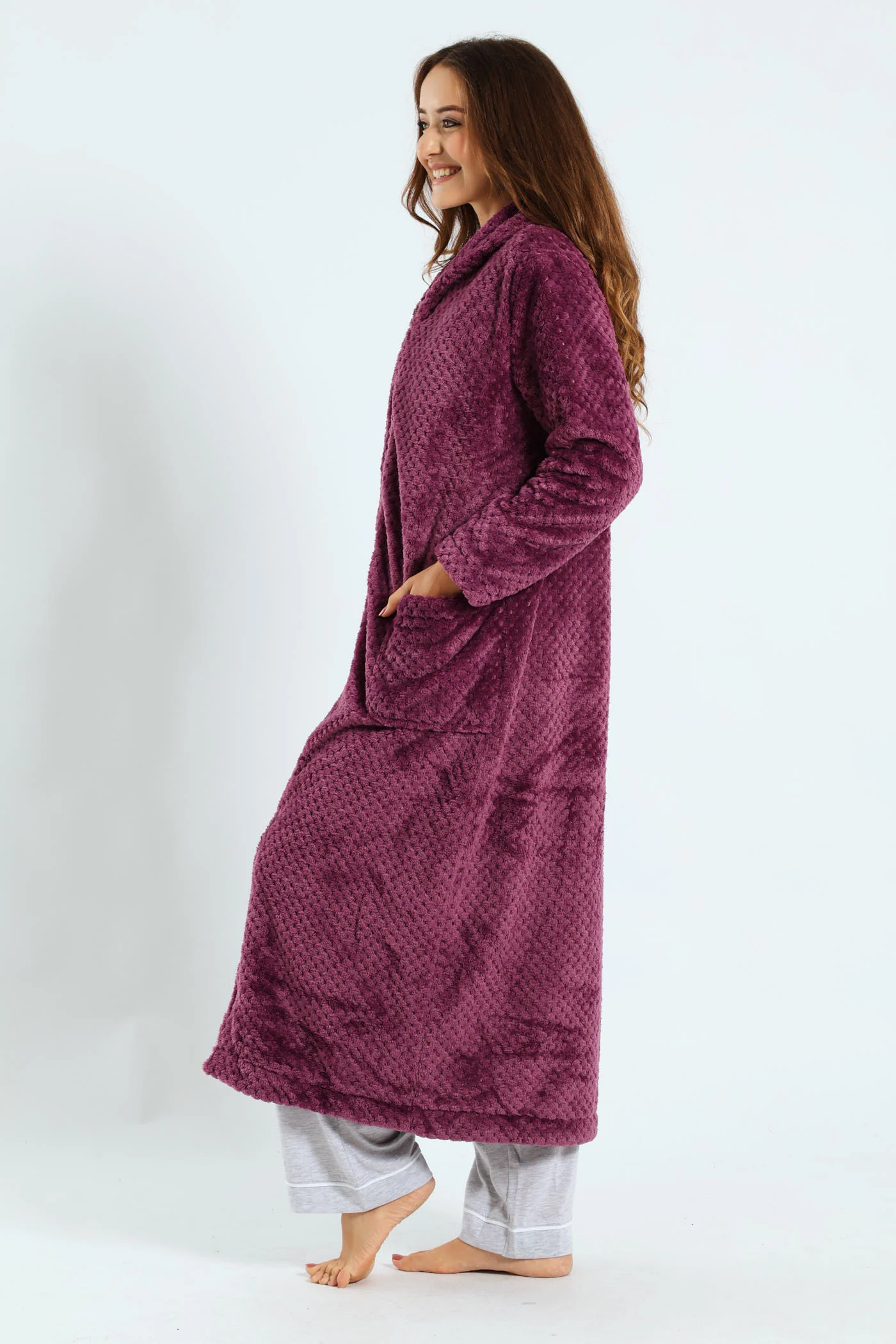 Ankle Length Zip-Through Gown - Purple - Image 2