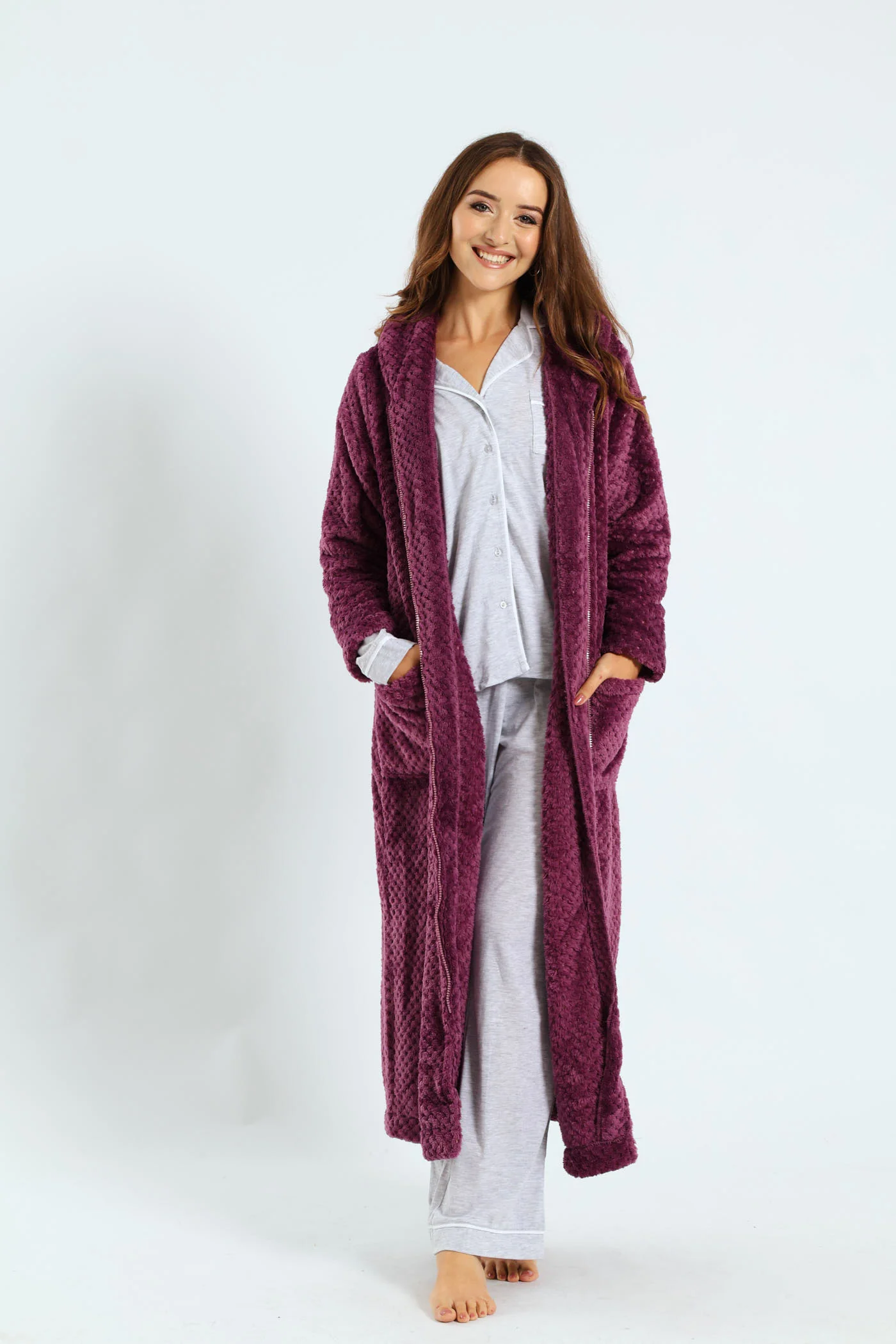 Ankle Length Zip-Through Gown - Purple - Image 4