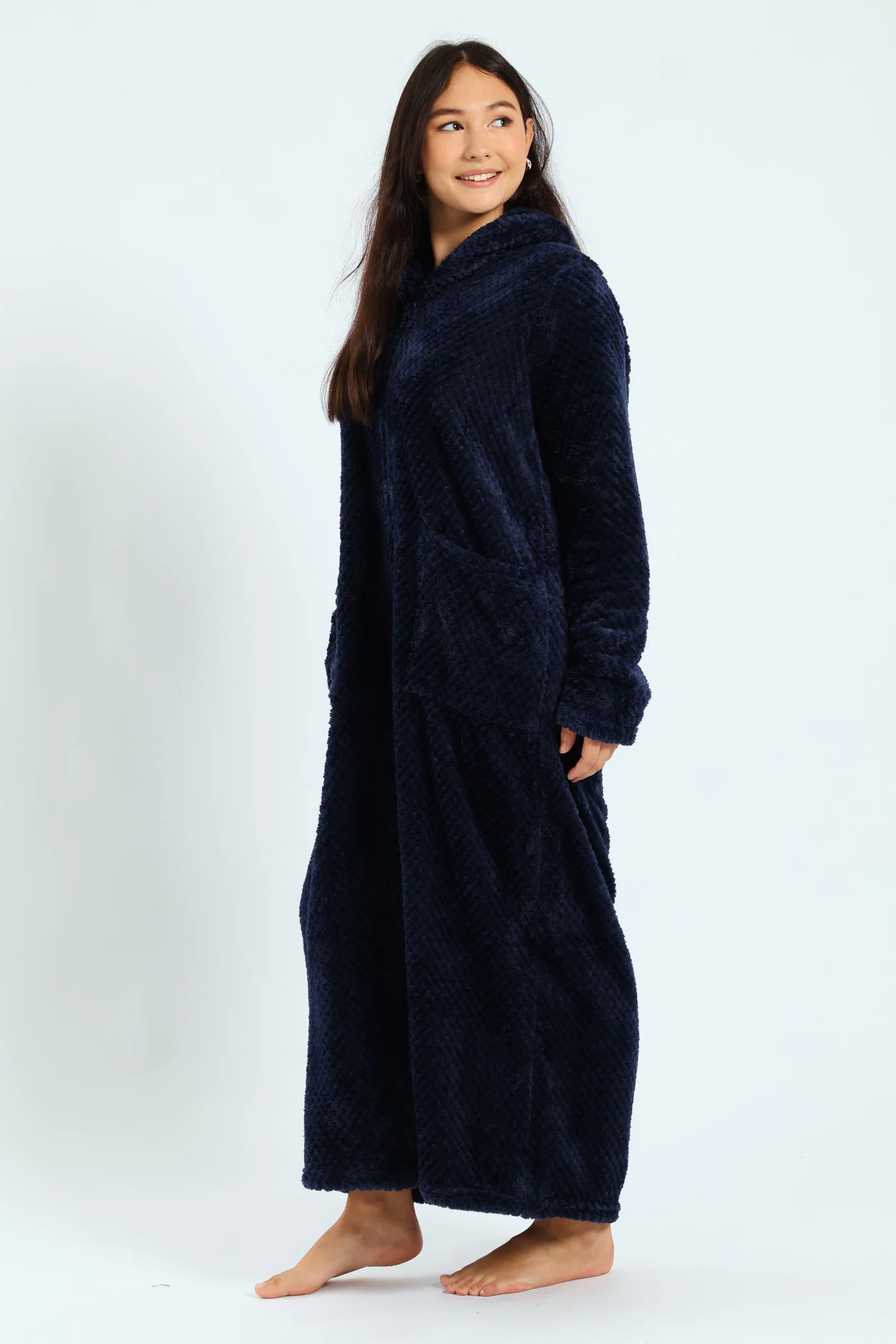 Ankle Length Zip Through Gown - Navy - Image 4