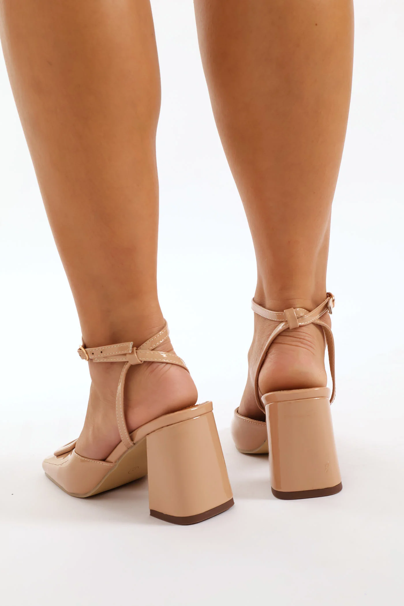 Ankle Strap And Trim Square Toe Mule Heel  - Nude - Image 2