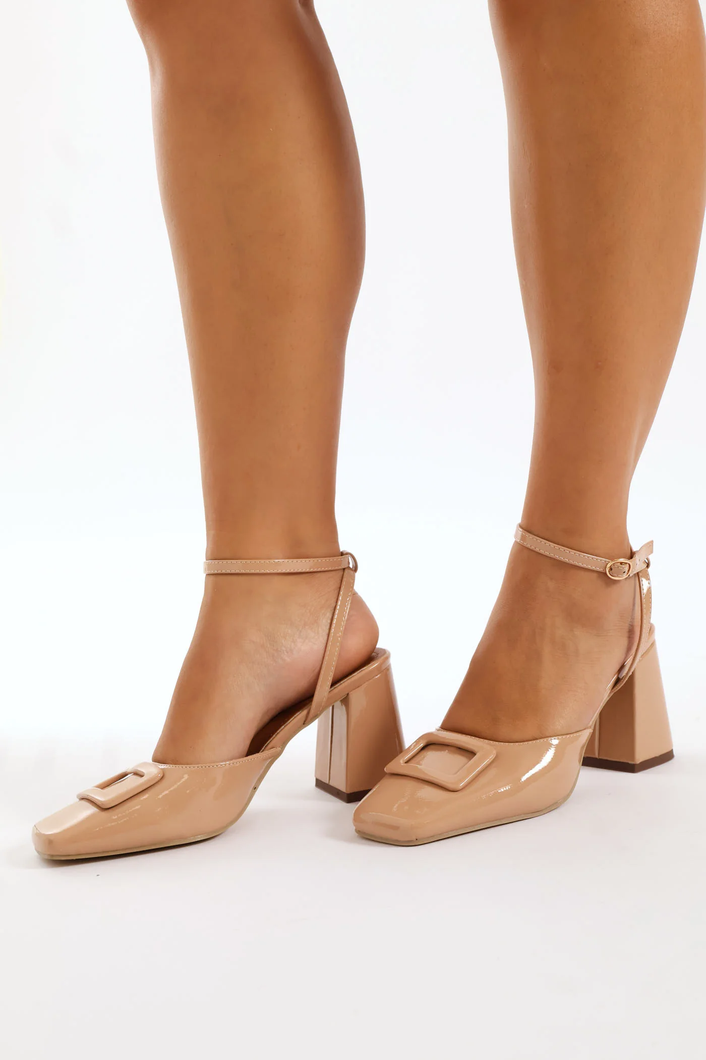 Ankle Strap And Trim Square Toe Mule Heel  - Nude - Image 3