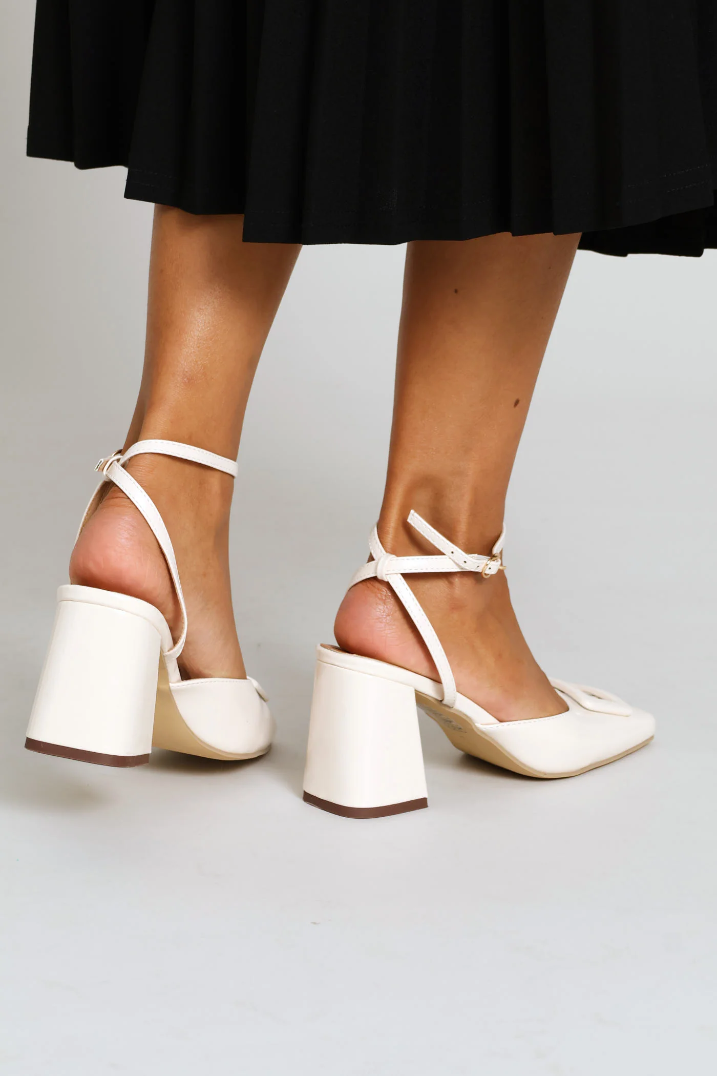 Ankle Strap Square Toe Mule Heel - Off White - Image 2