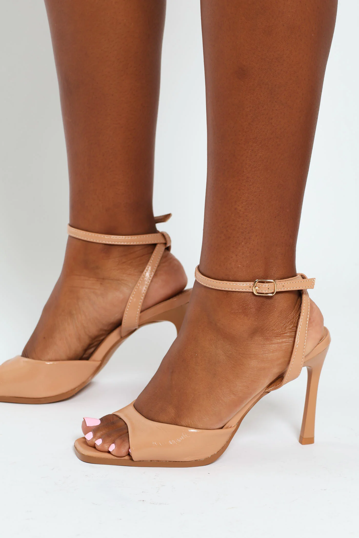Ankle Strap Square Toe With Shaped Vamp Mule Heel - Taupe - Image 2