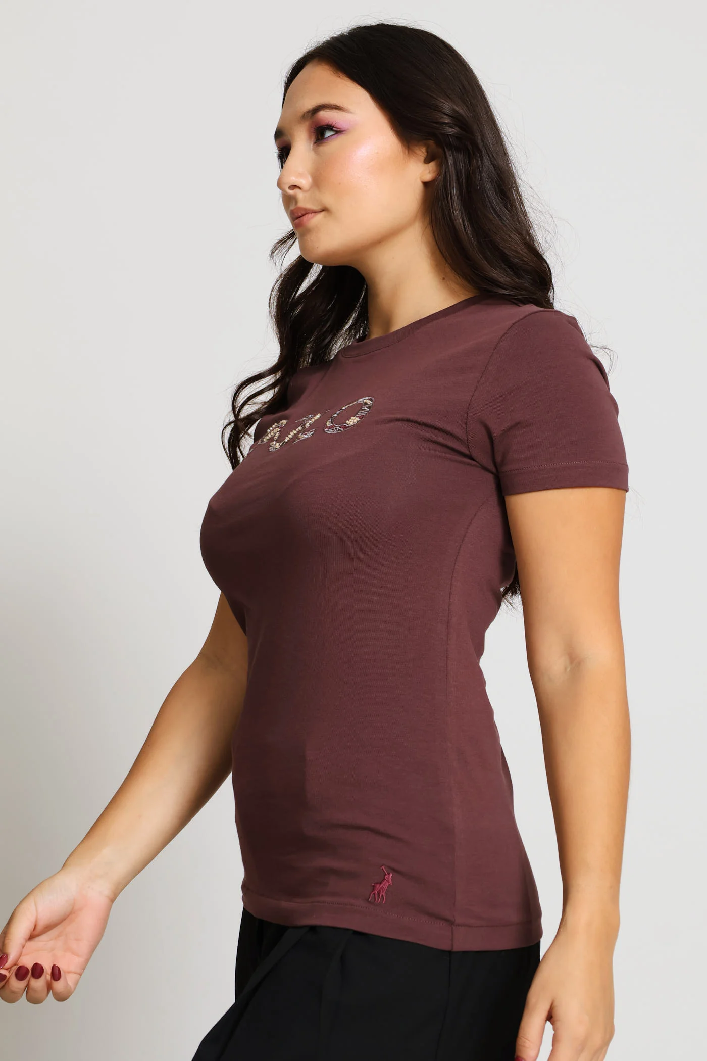 Anlia Embellished T-Shirt - Brown - Image 3