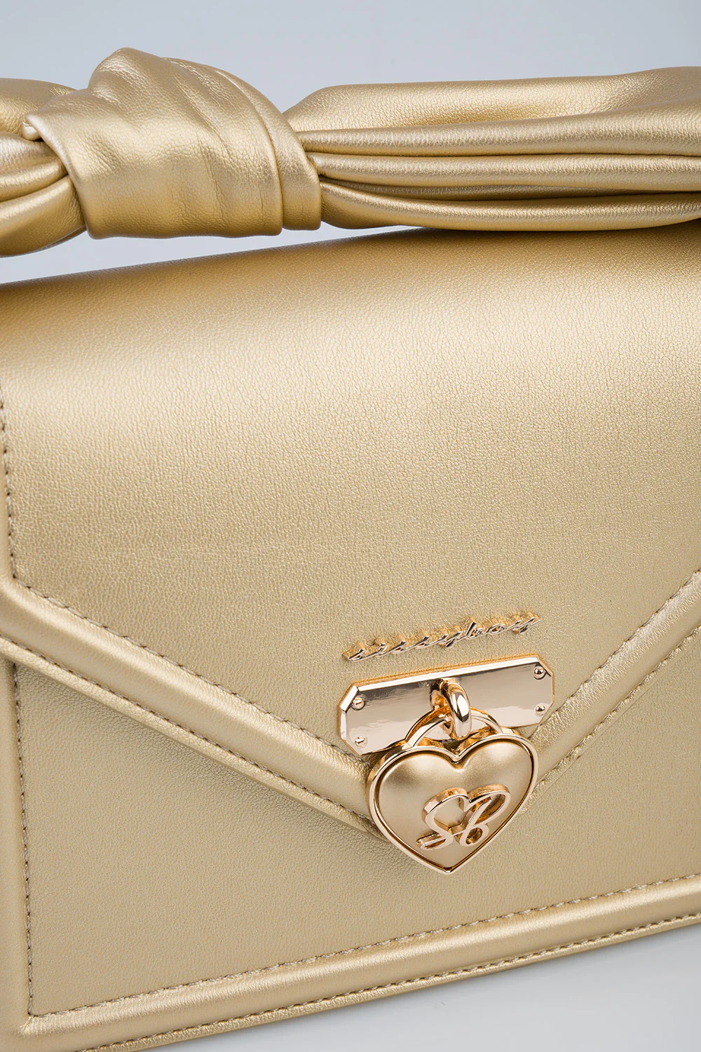 Annie Metallic Mini Handbag With Bow Knot Strap Detail - Bronze - Image 3
