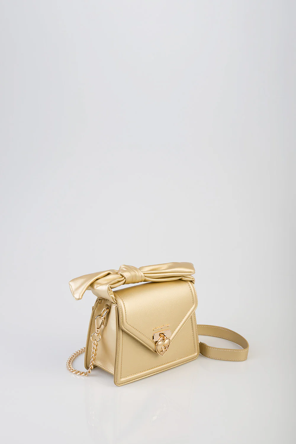 Annie Metallic Mini Handbag With Bow Knot Strap Detail - Bronze - Image 4