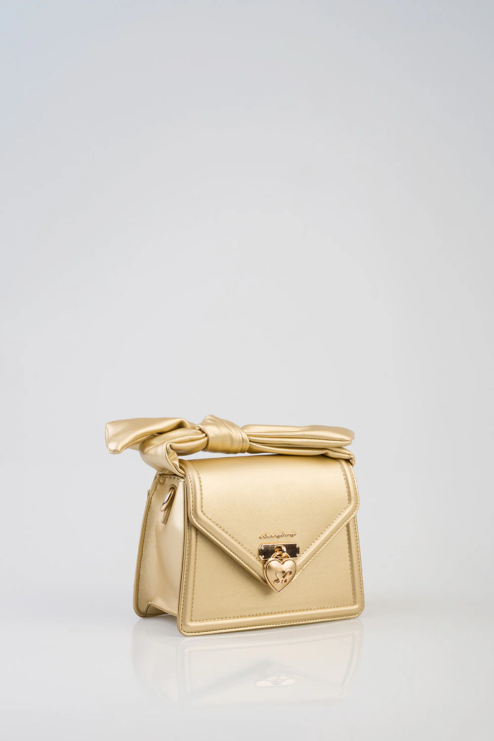 Annie Metallic Mini Handbag With Bow Knot Strap Detail - Bronze - Image 5