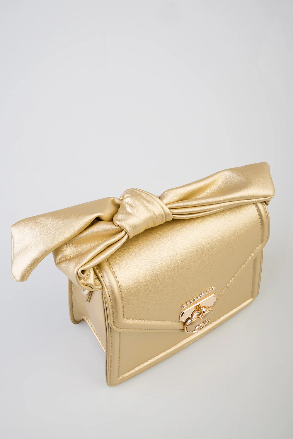 Annie Metallic Mini Handbag With Bow Knot Strap Detail - Bronze - Image 6