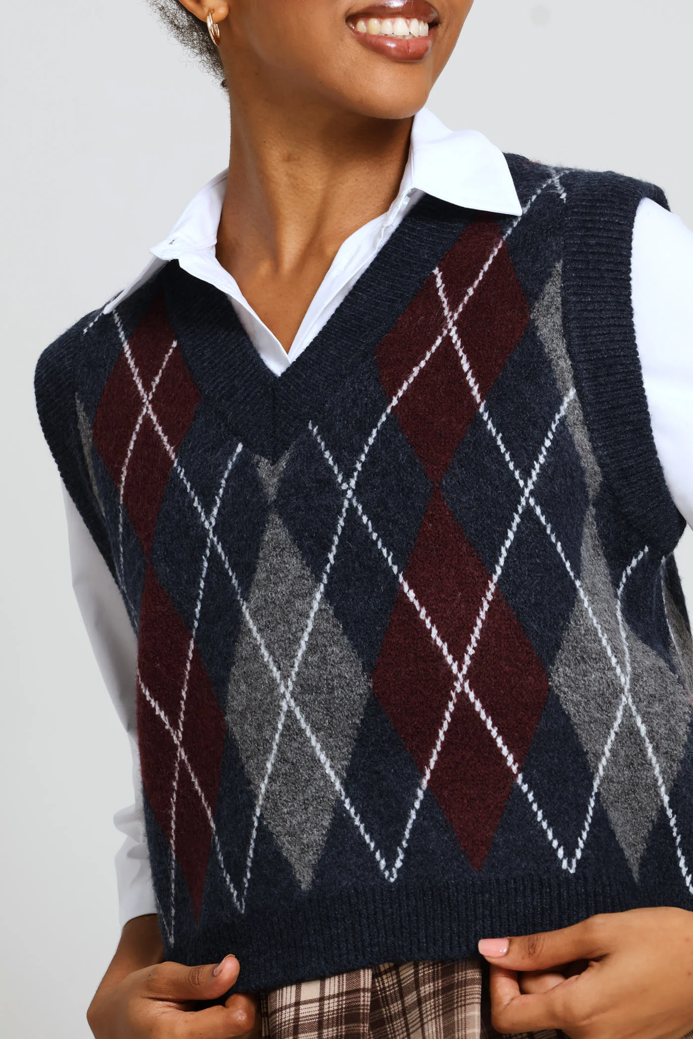Argyle Knitted Vest - Navy - Image 2