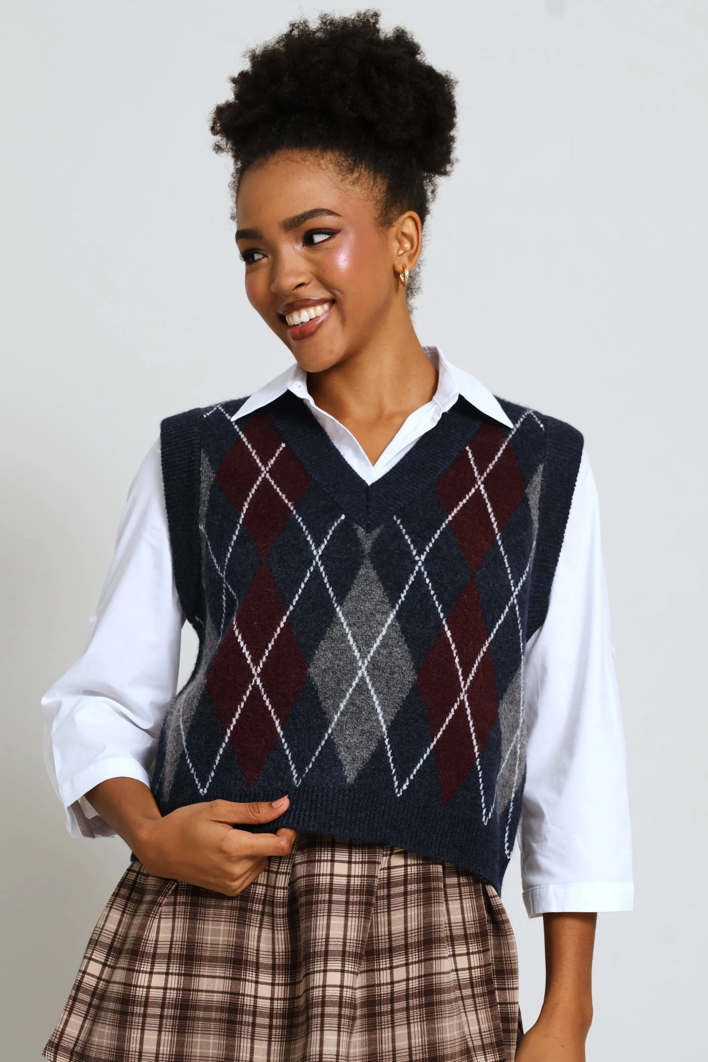 Argyle Knitted Vest - Navy - Image 3