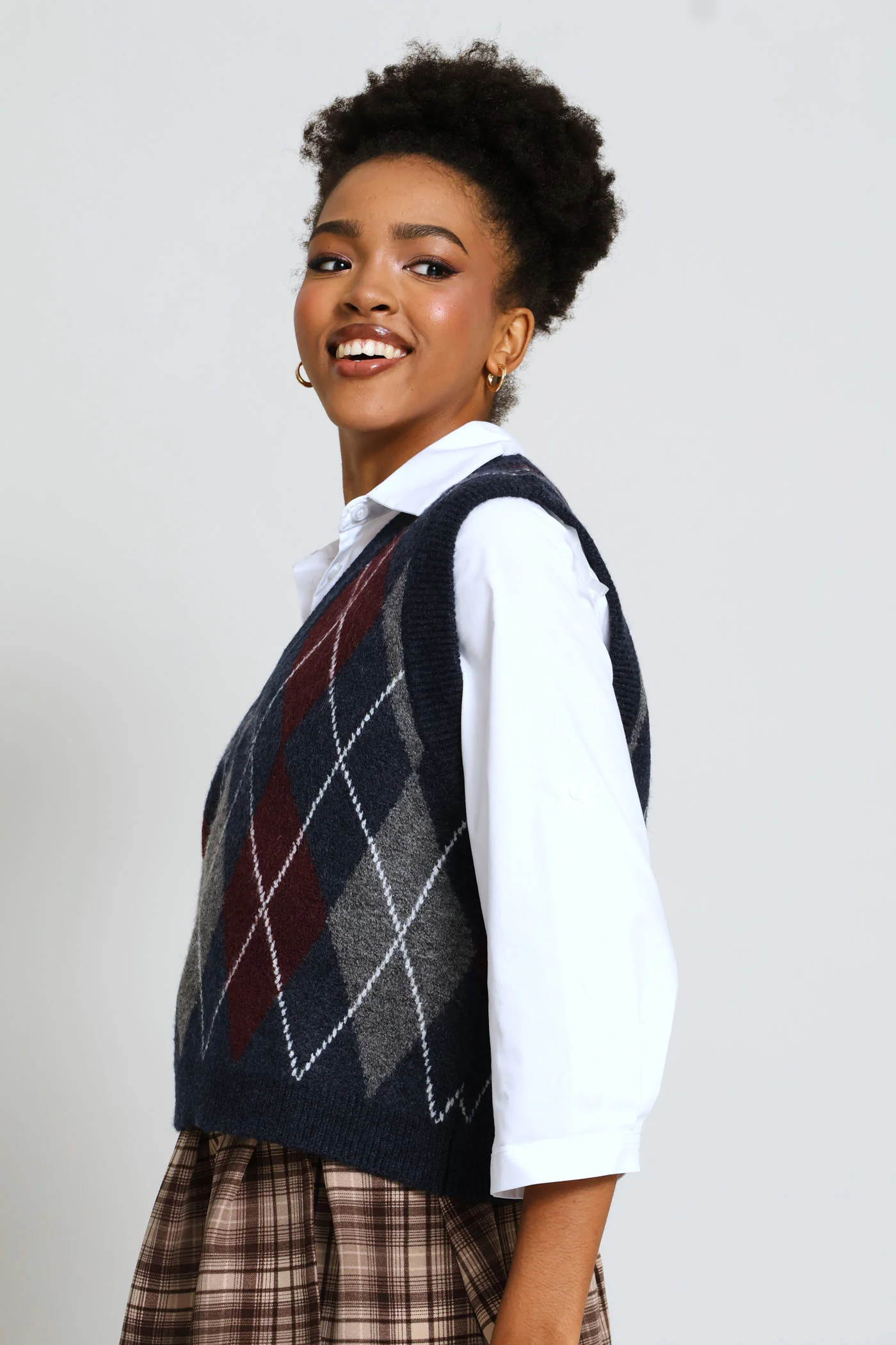 Argyle Knitted Vest - Navy - Image 4