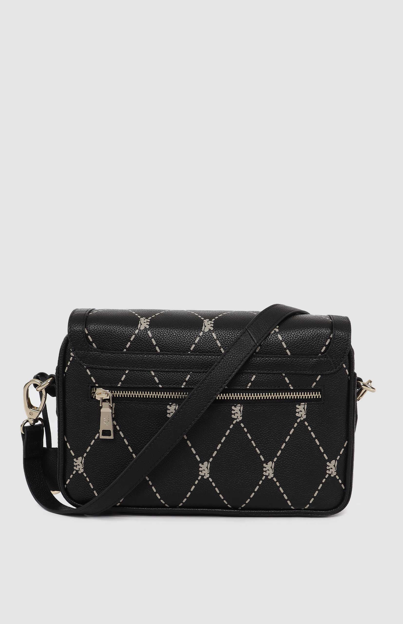 Argyle Print Flapover Crossbody Bag - Black - Image 2