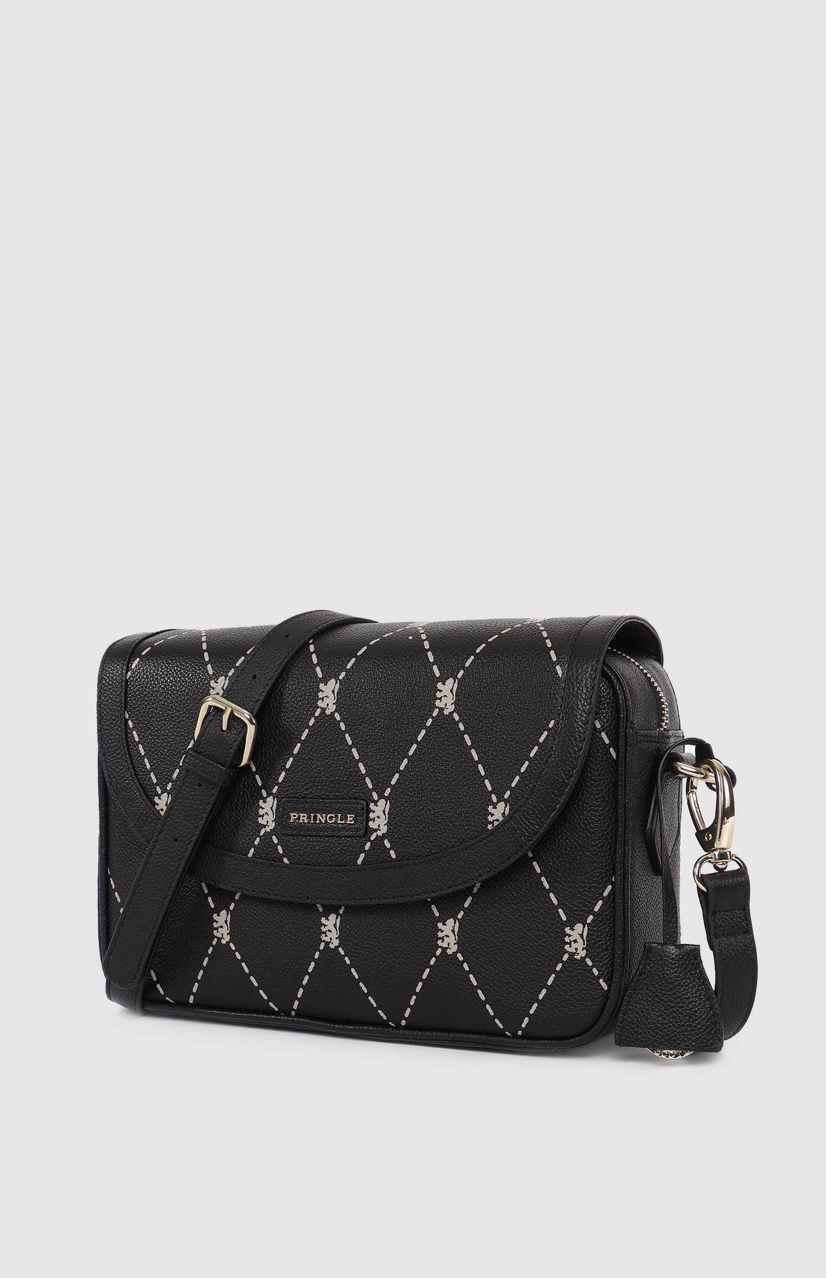 Argyle Print Flapover Crossbody Bag - Black - Image 3