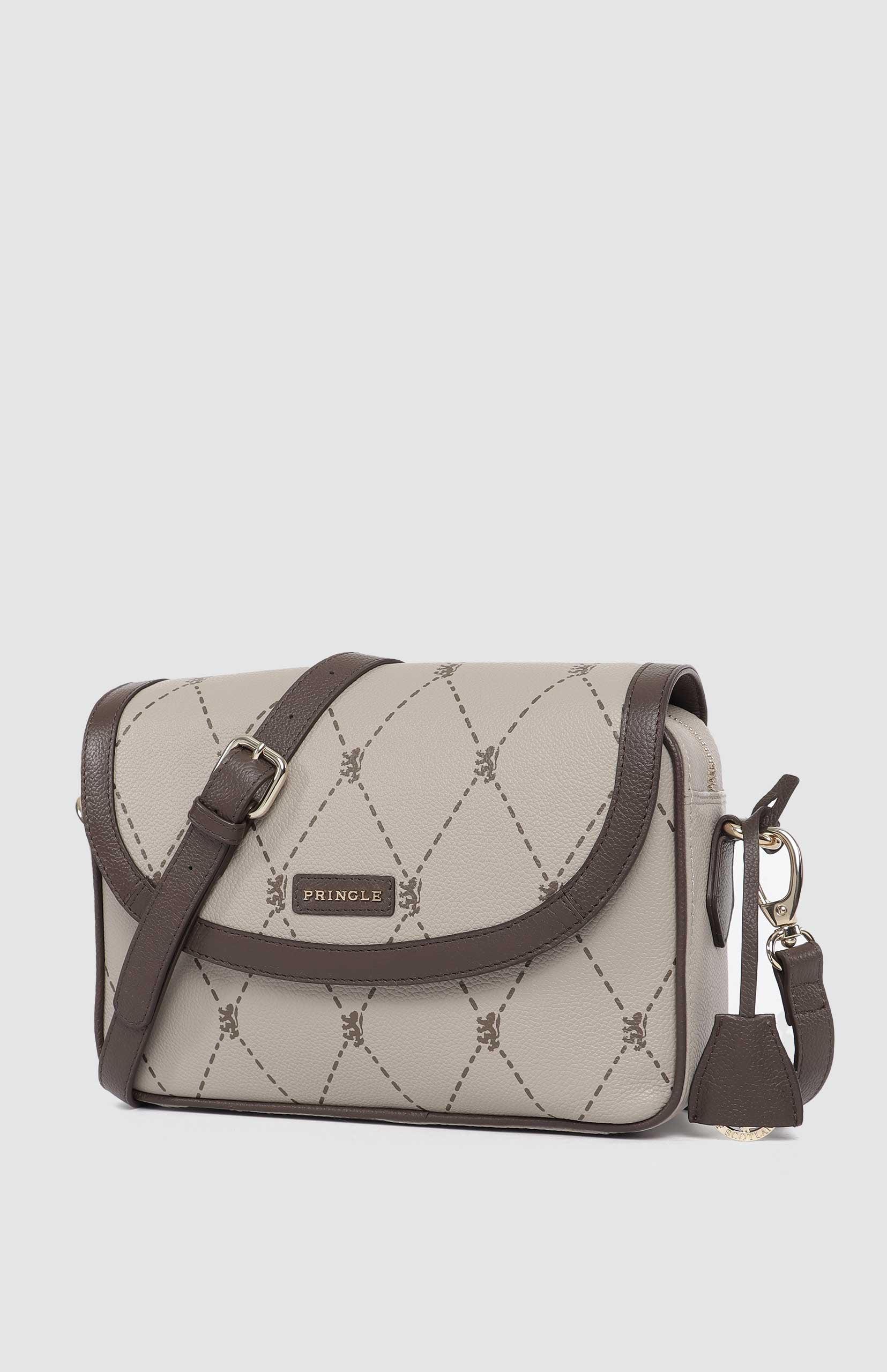 Argyle Print Flapover Crossbody Bag - Stone - Image 2