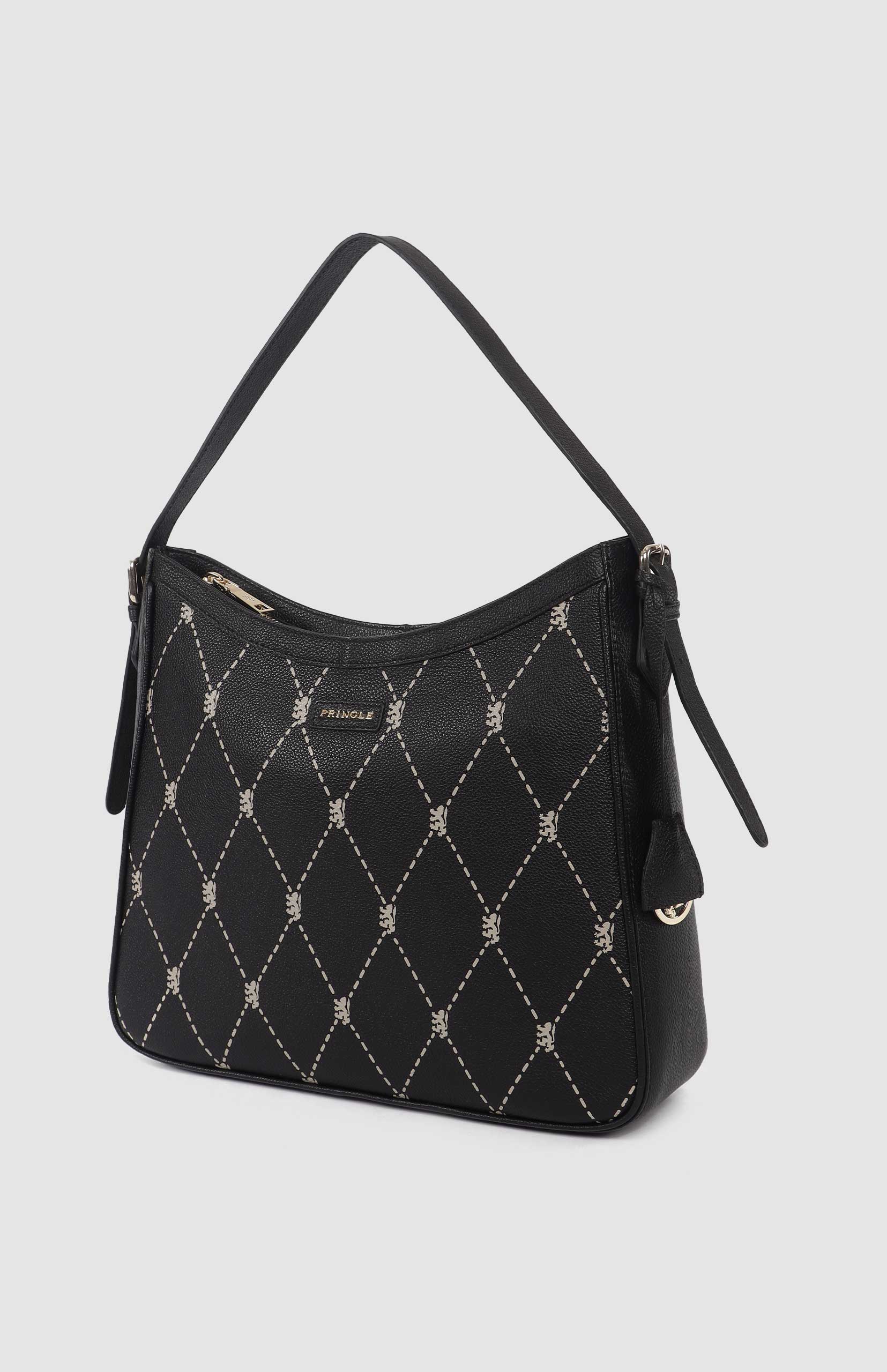 Argyle Print Hobo Bag - Black - Image 3