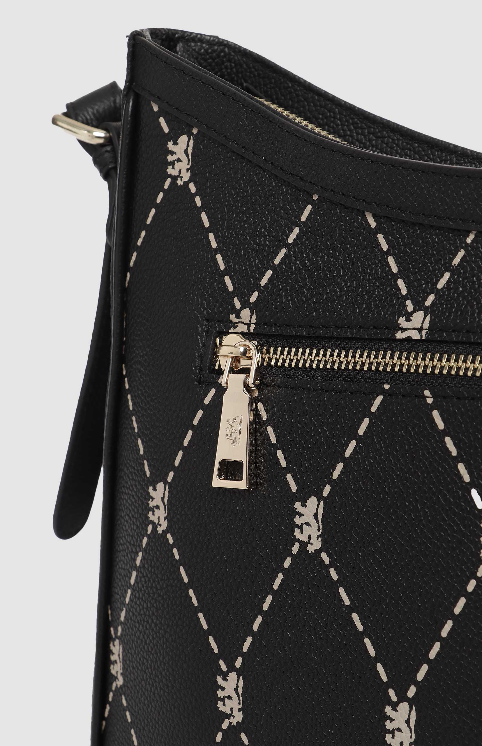 Argyle Print Hobo Bag - Black - Image 4
