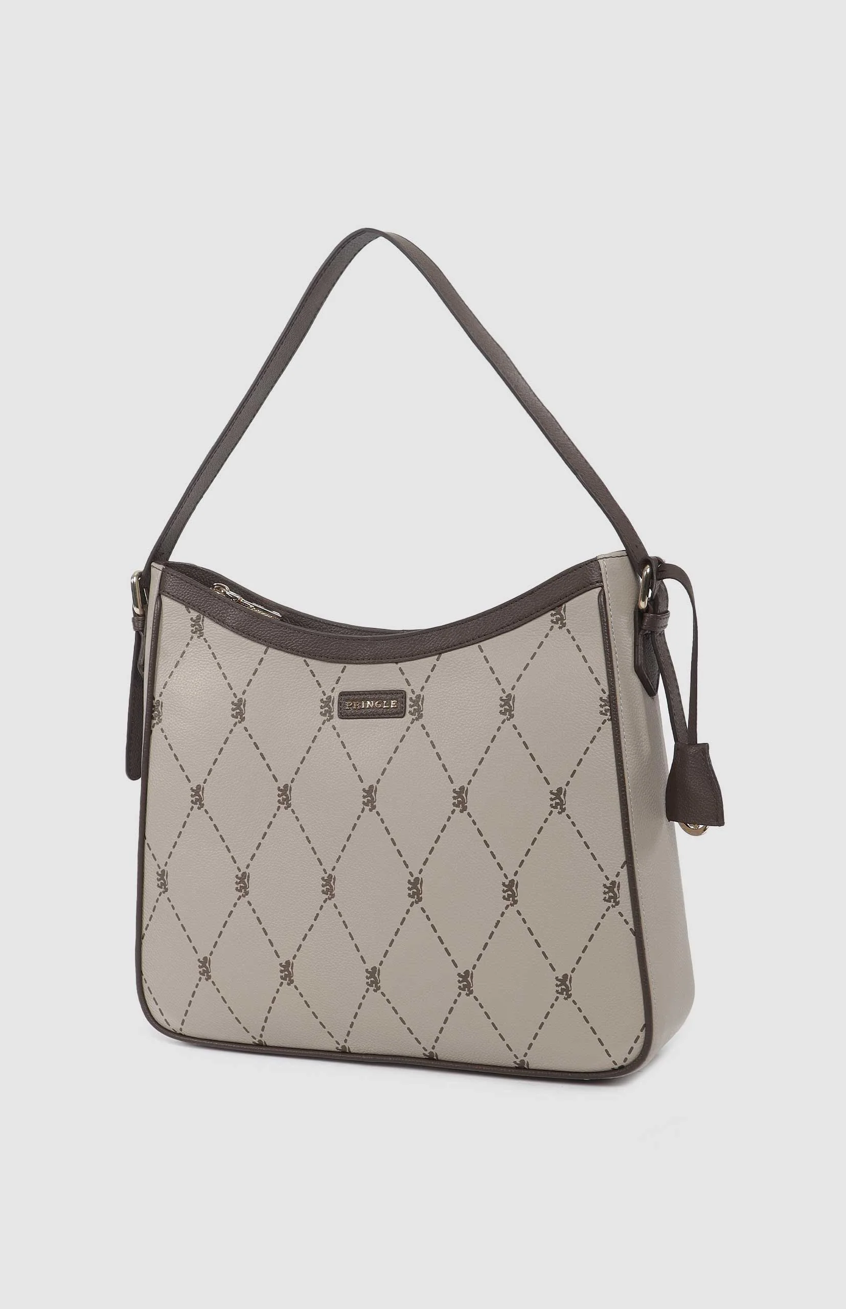 Argyle Print Hobo Bag - Stone - Image 2