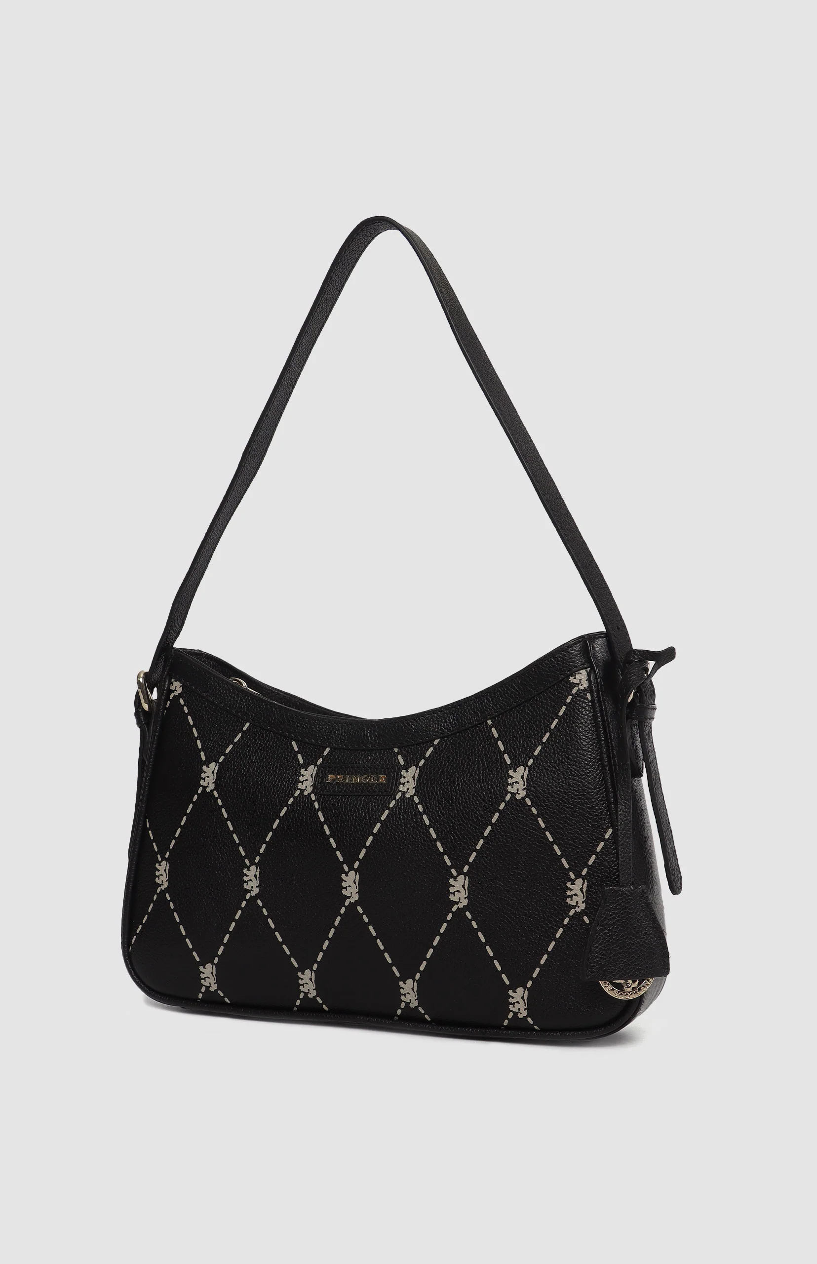 Argyle Print Small Shoulder Bag - Black - Image 3