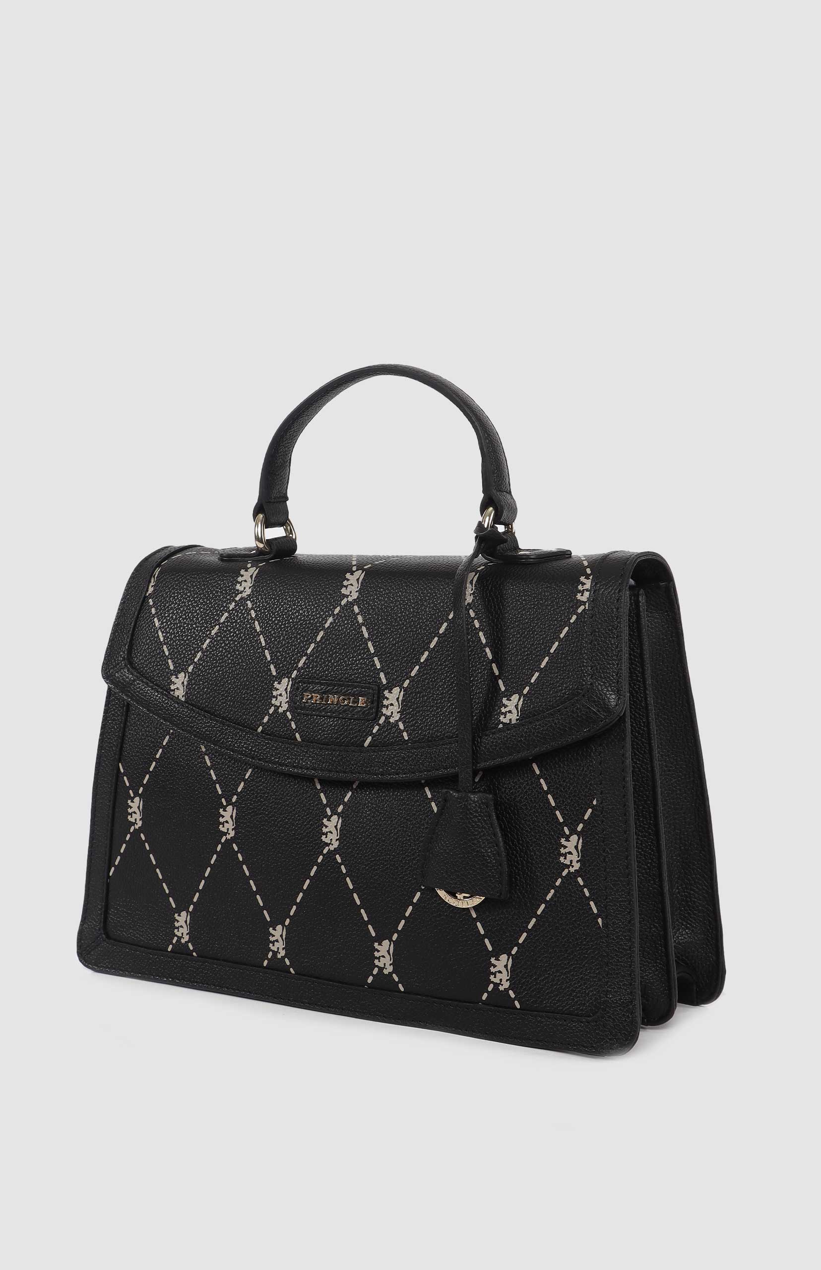 Argyle Print Top Handle Crossbody Bag - Black - Image 2