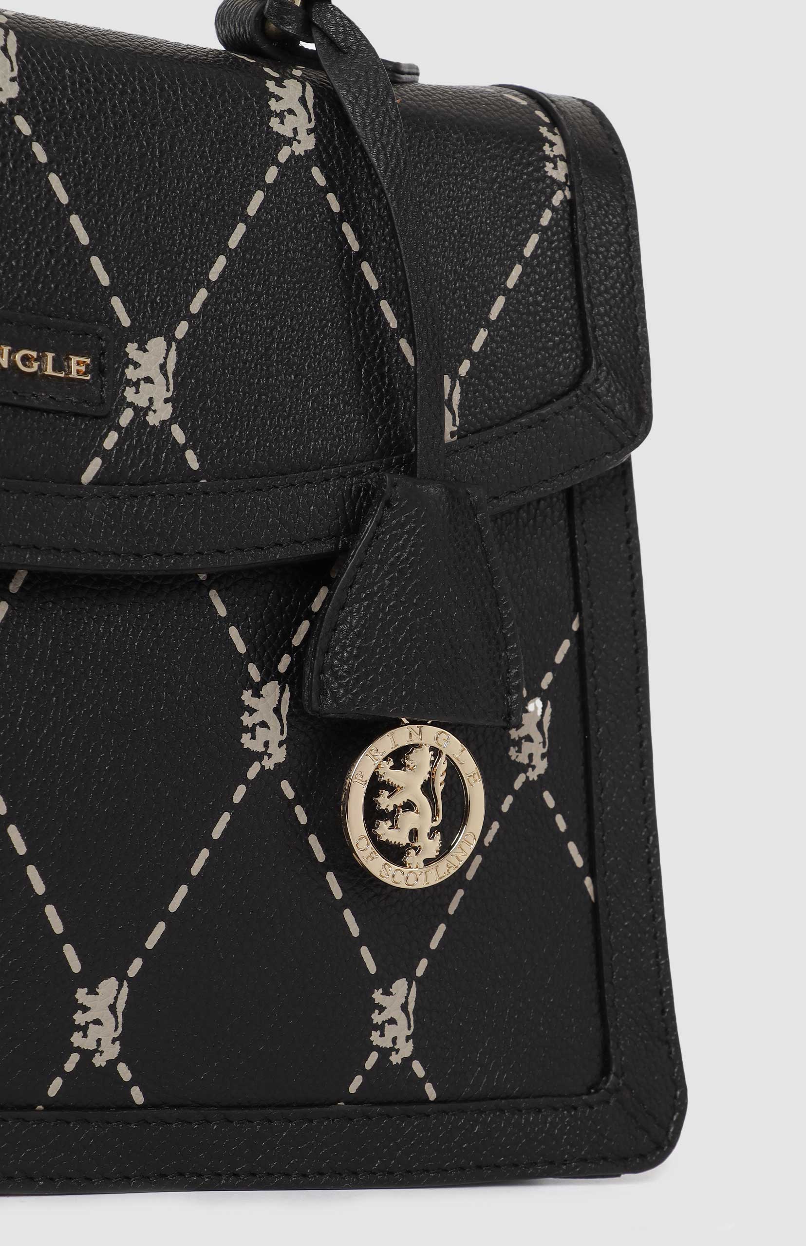 Argyle Print Top Handle Crossbody Bag - Black - Image 4