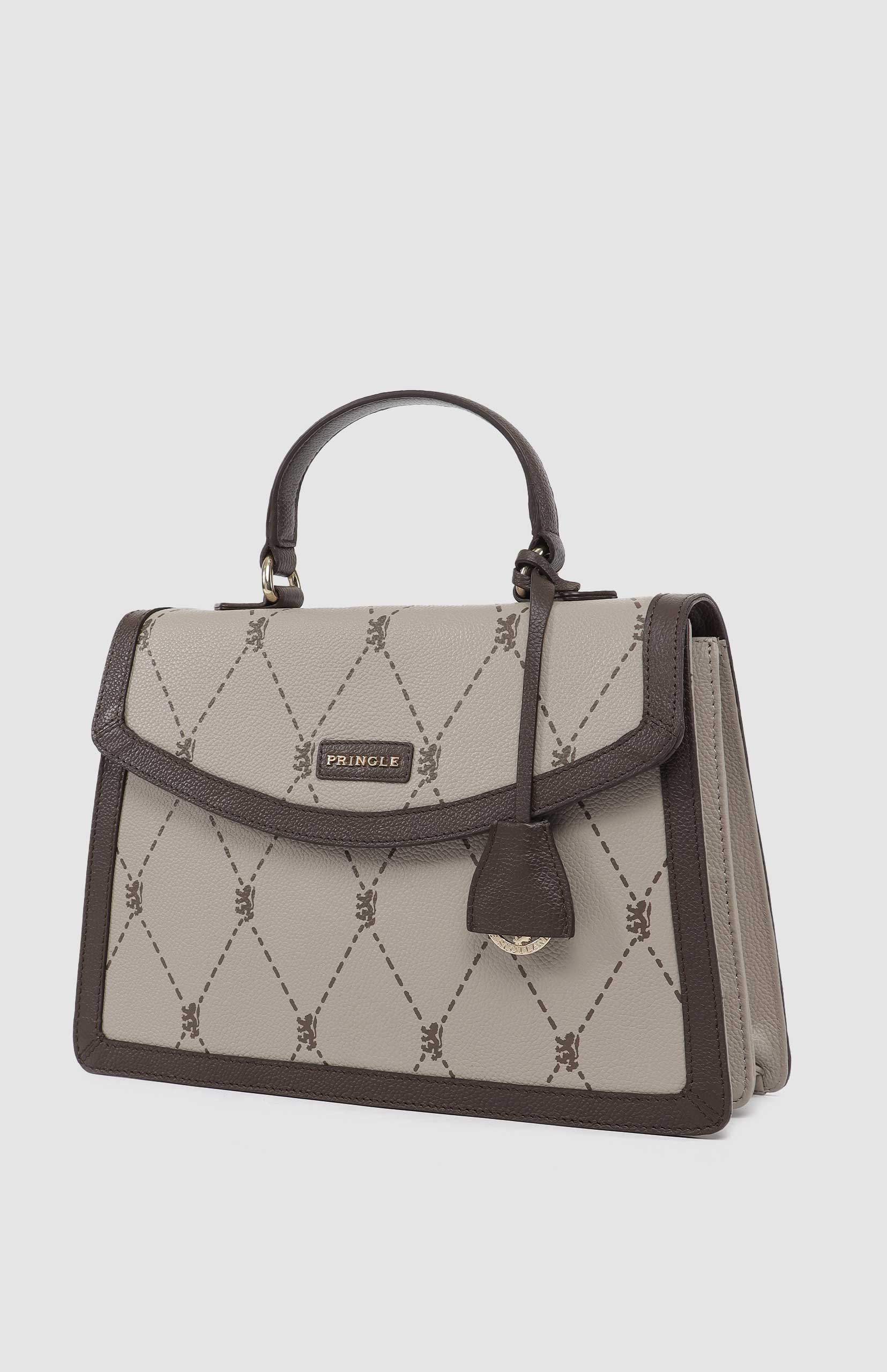 Argyle Print Top Handle Crossbody Bag - Stone - Image 2