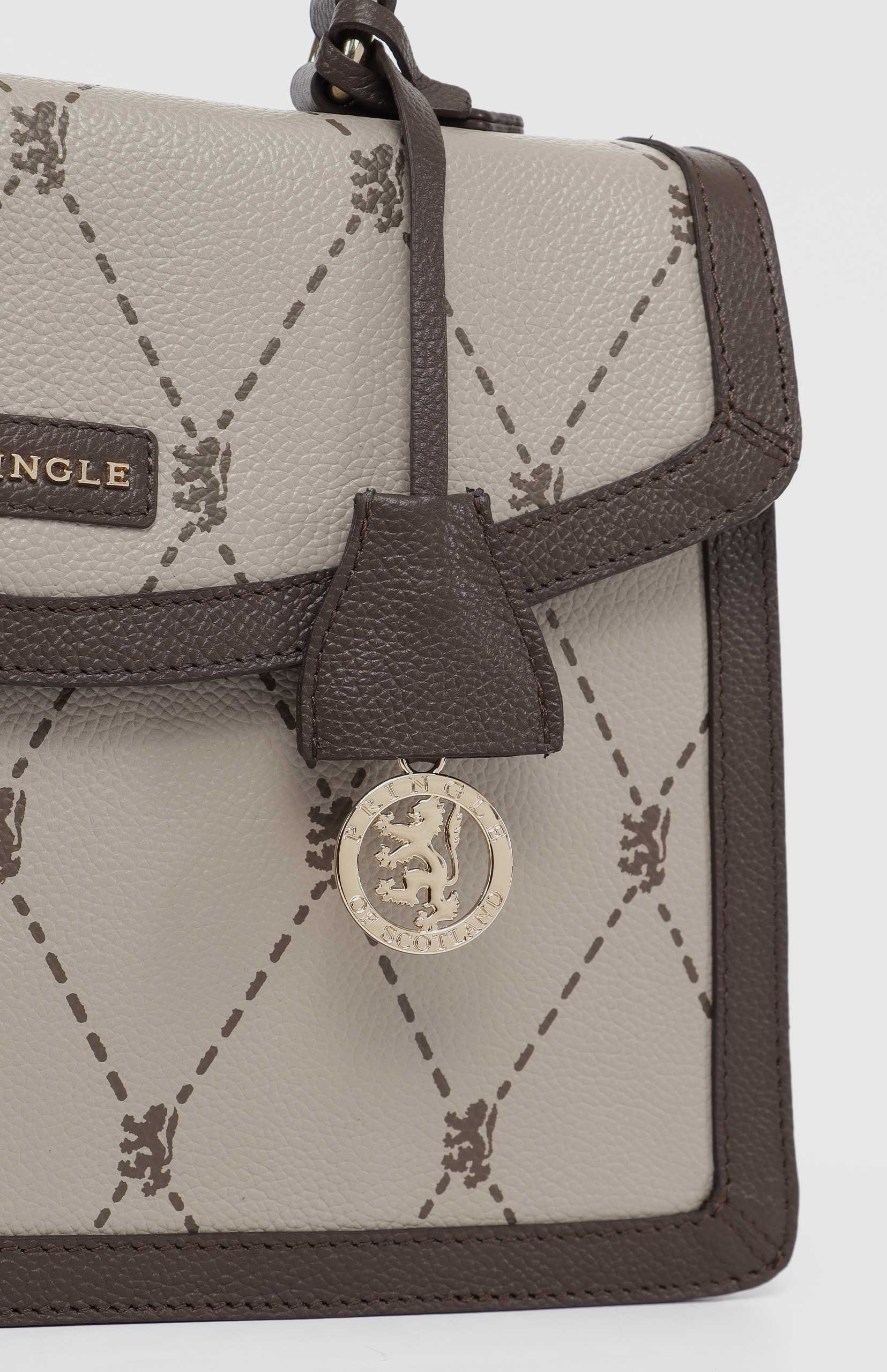 Argyle Print Top Handle Crossbody Bag - Stone - Image 4