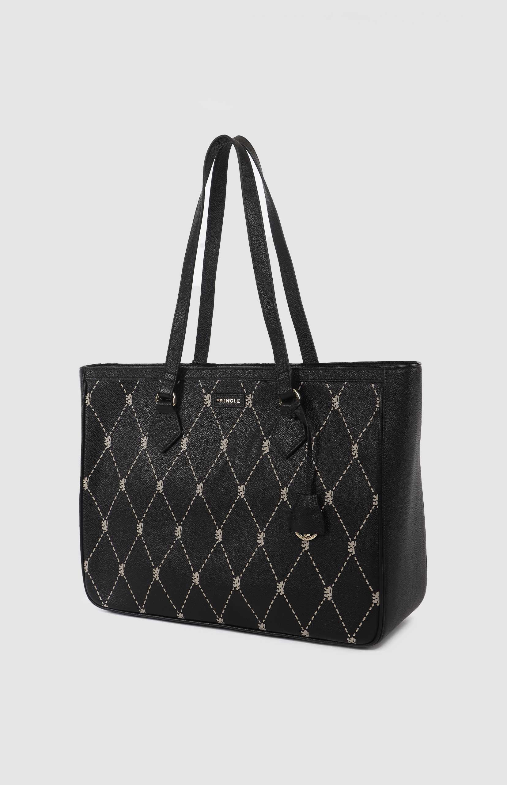 Argyle Print Work Laptop Tote Bag - Black - Image 2